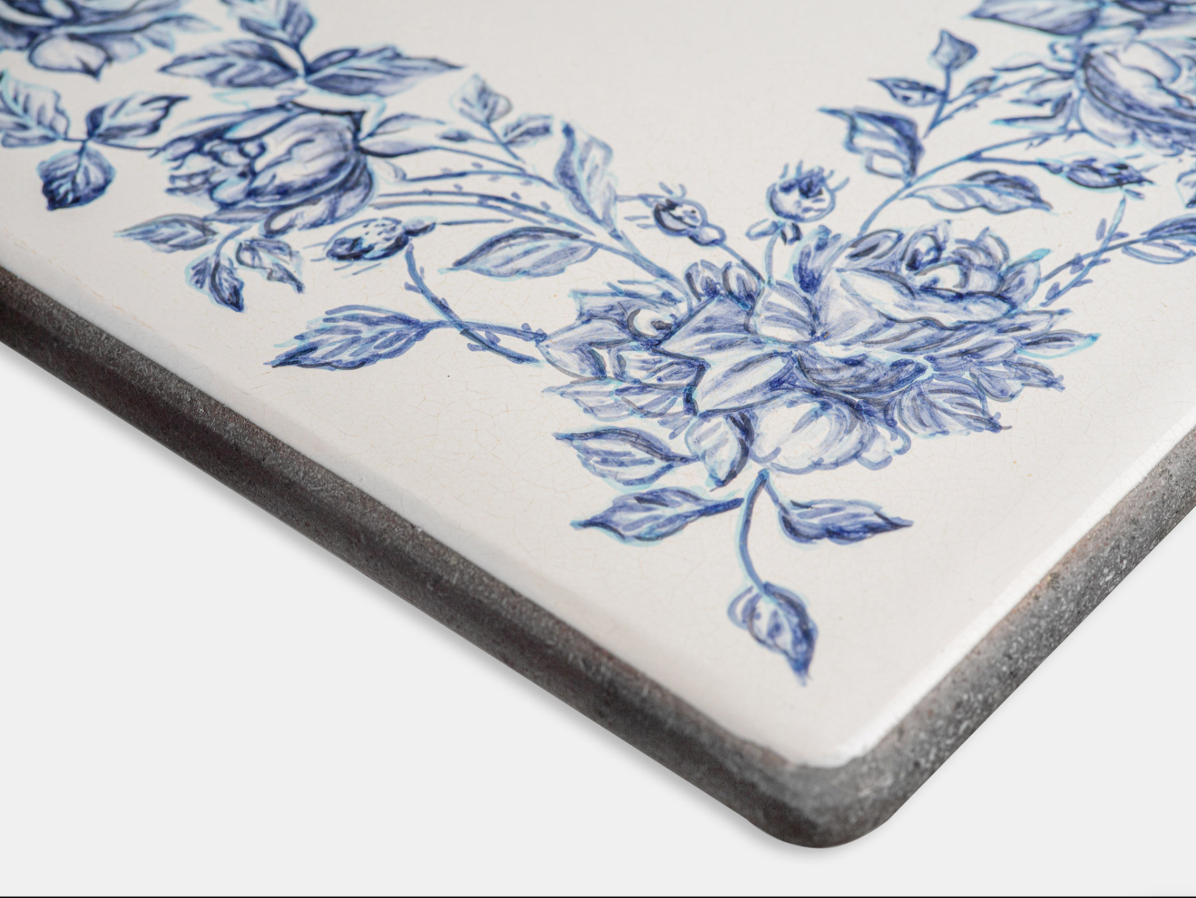 Tavolo Ovale cm 180x90 Pietra Lavica Decoro Floreale Blu - TAVOLI