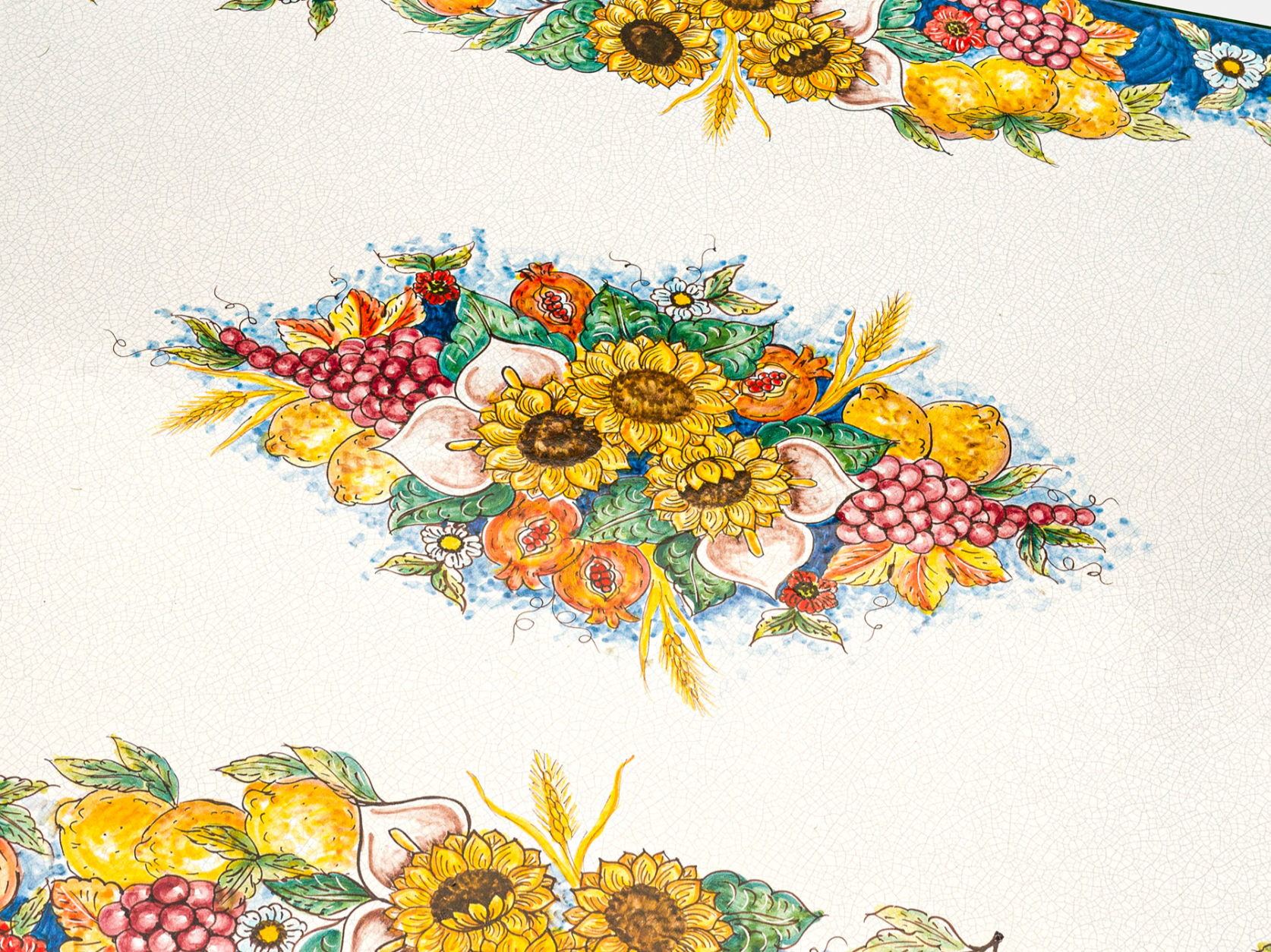 Tavolo Ovale cm 200x98 Pietra Lavica Decoro Uva e Girasoli - TAVOLI