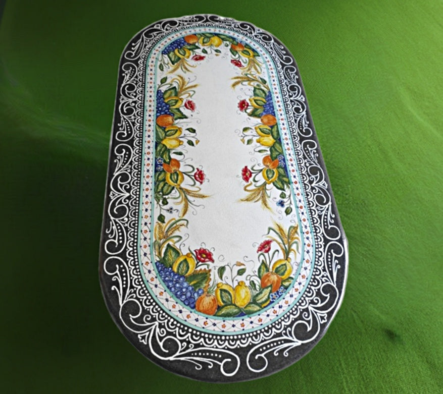Tavolo Ovale in Pietra Lavica Decoro N.9 - MISURE VARIE - TAVOLO IN PIETRA LAVICA