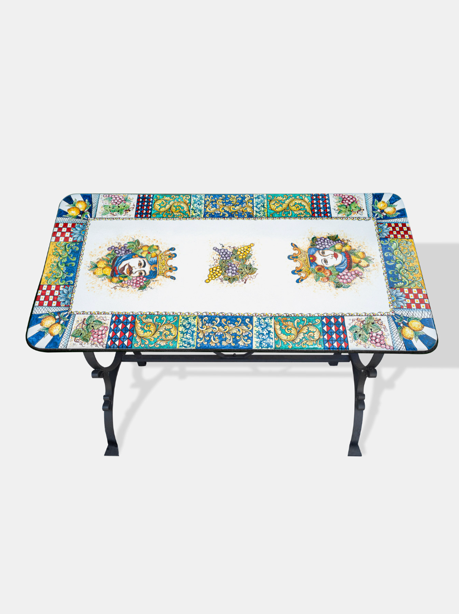 Tavolo Rettangolare cm 200x100 Pietra Lavica Decoro Mori Siciliani - TAVOLI
