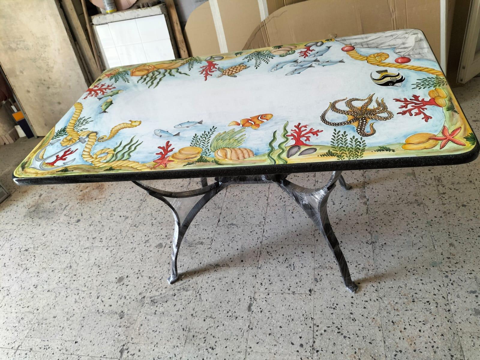 Tavolo Rettangolare Decoro Natura Marina – Pietra Lavica Decorata - TAVOLI