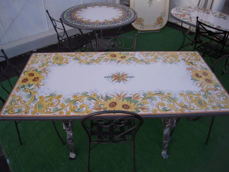 Tavolo Rettangolare Girasoli con Volute Gialle – Pietra Lavica Decorata - TAVOLI