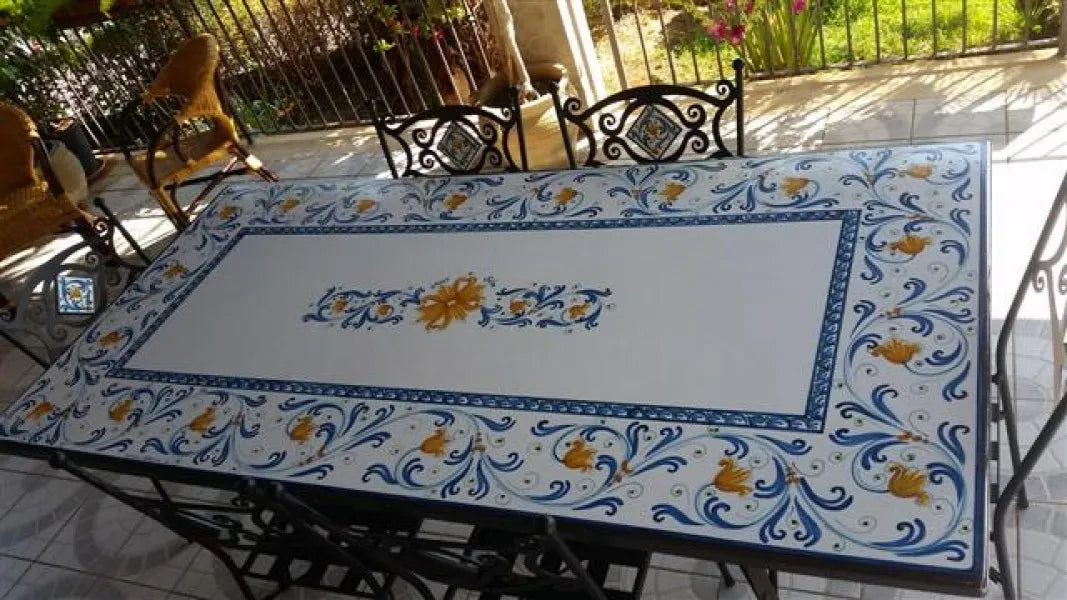 Tavolo Rettangolare Nuovo Seicento Blu – Pietra Lavica Decorata - TAVOLI
