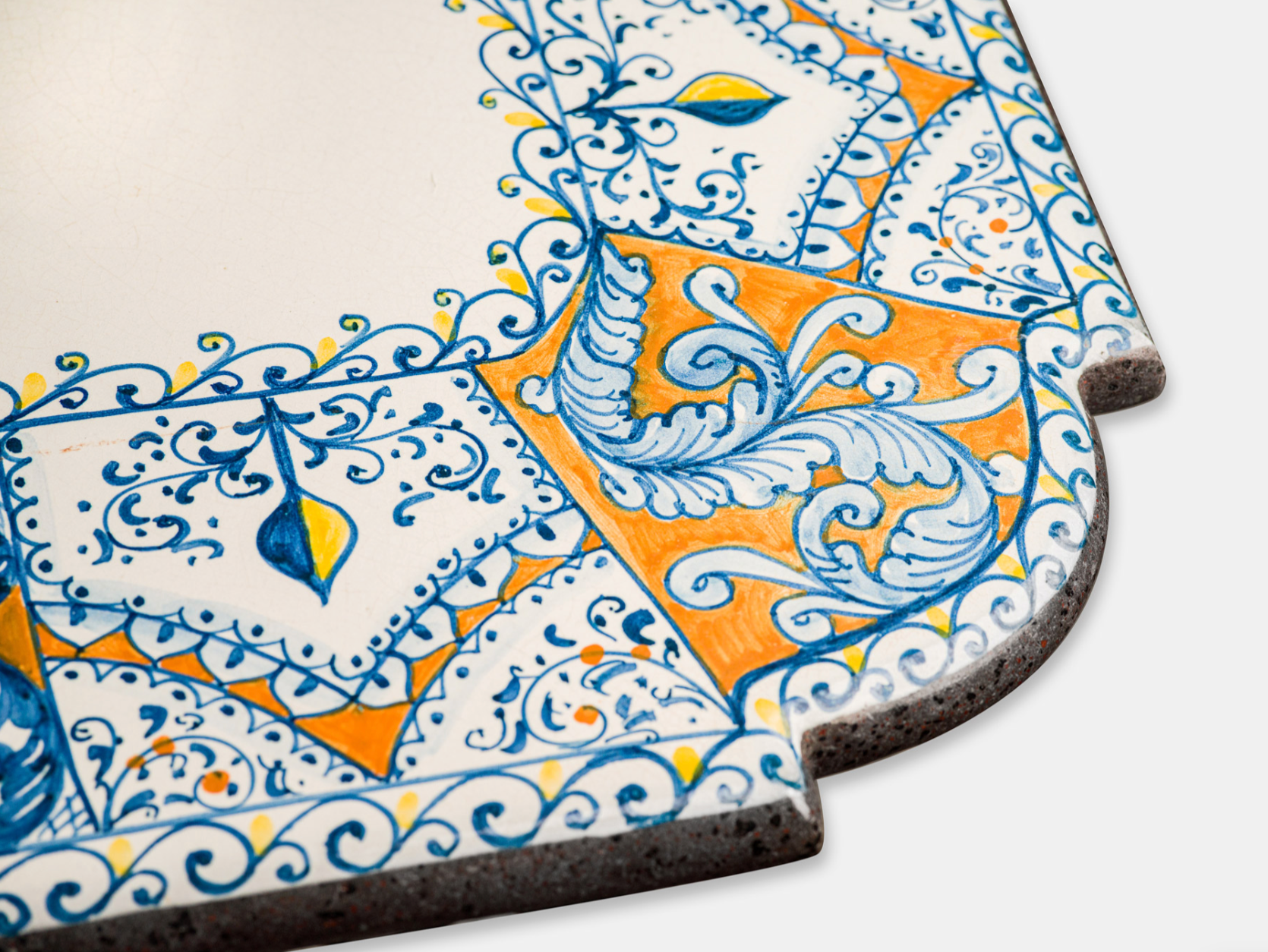 Tavolo Rettangolare Sagomato cm 180x95 Pietra Lavica Decoro Blu e Arancio - TAVOLI