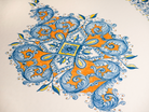 Tavolo Rettangolare Sagomato cm 180x95 Pietra Lavica Decoro Blu e Arancio - TAVOLI
