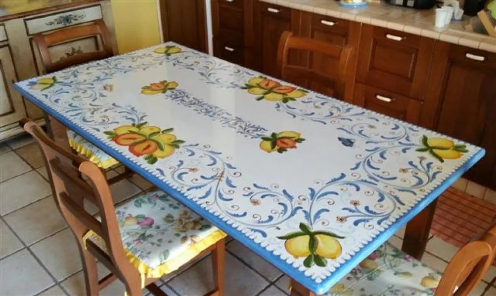 Tavolo Rettangolare Seicento Blu con Agrumi – Pietra Lavica Decorata - TAVOLI