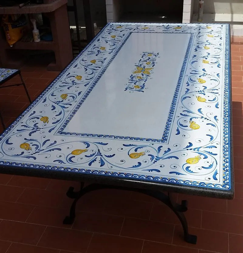 Tavolo Rettangolare Seicento Blu – Pietra Lavica Decorata - TAVOLI