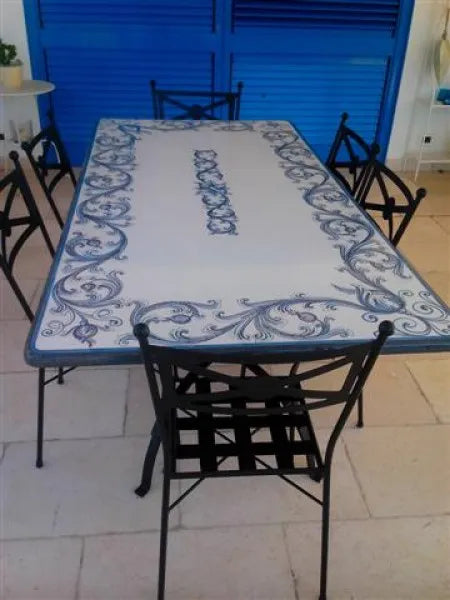 Tavolo Rettangolare Volute Blu – Pietra Lavica Decorata - TAVOLI