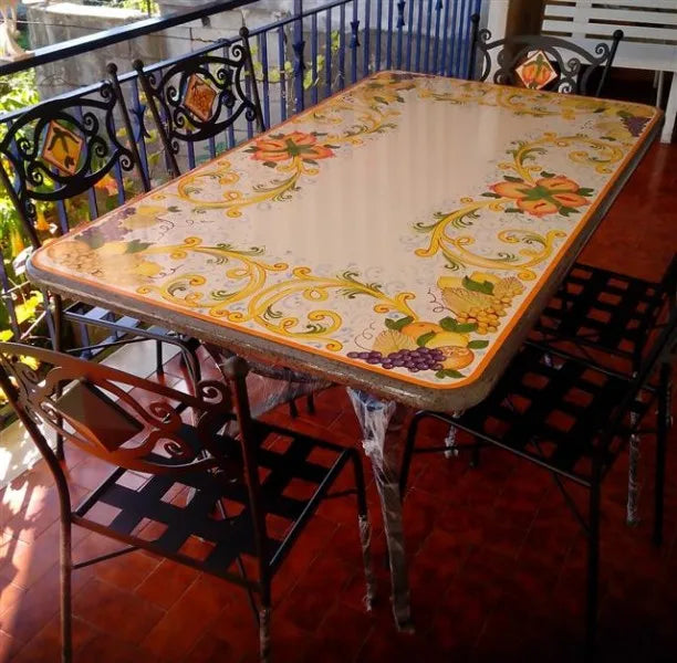 Tavolo Rettangolare Volute Gialle – Pietra Lavica Decorata - TAVOLI