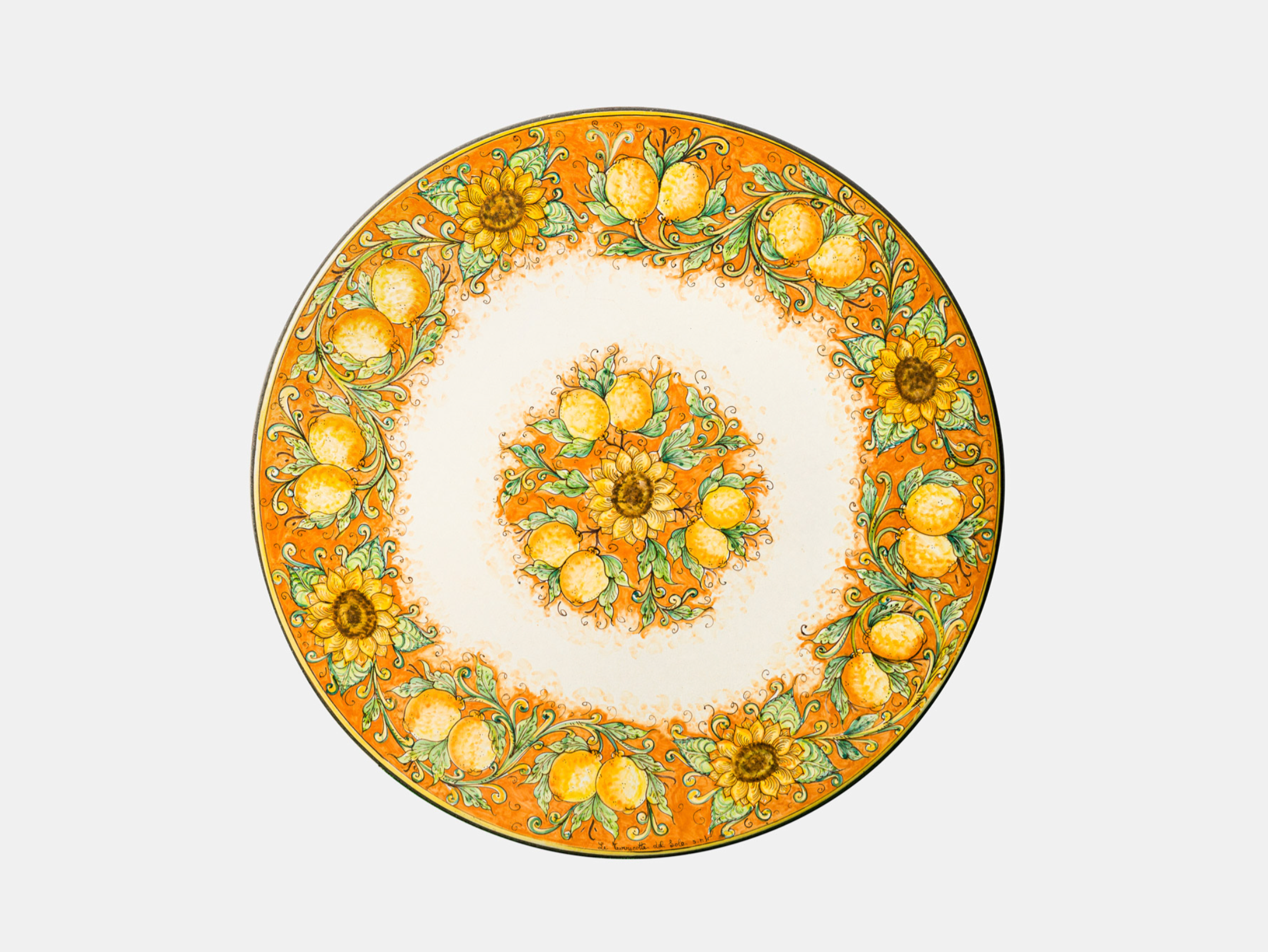 Tavolo Rotondo Diametro cm 100 Pietra Lavica Decoro Tondo Limoni e Girasoli - TAVOLI