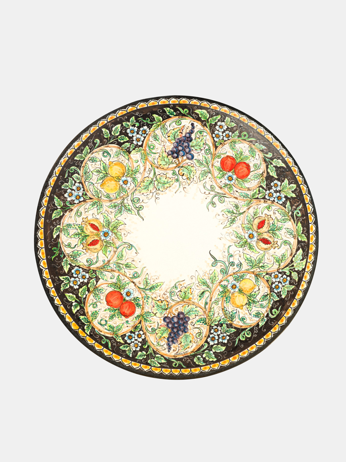Tavolo Rotondo Diametro cm 80 Pietra Lavica Decoro Tondo Frutta - TAVOLI