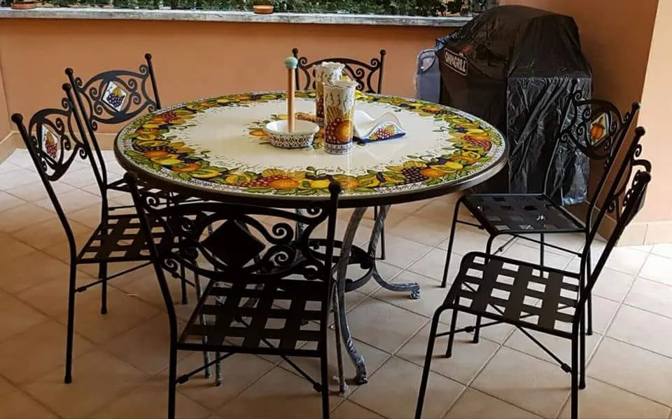 Tavolo Rotondo Frutta con Fondo Blu – Freschezza Mediterranea - TAVOLI