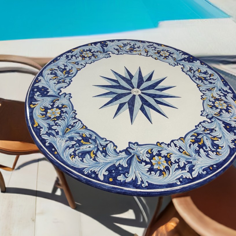 Tavolo Rotondo in Pietra Lavica Decoro N.16- MISURE VARIE - TAVOLO IN PIETRA LAVICA