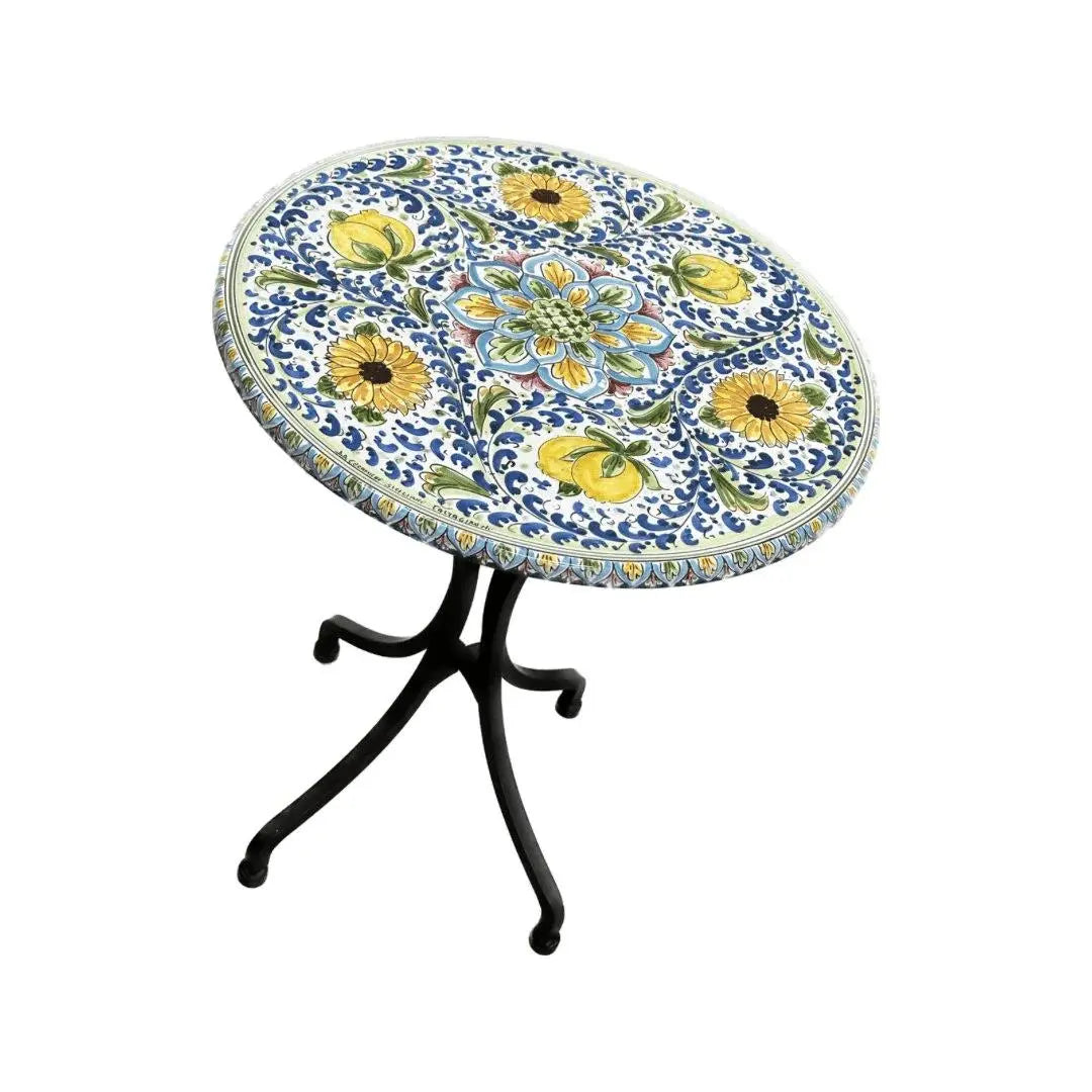 Tavolo Rotondo in Pietra Lavica Decoro N.4- MISURE VARIE - TAVOLO IN PIETRA LAVICA