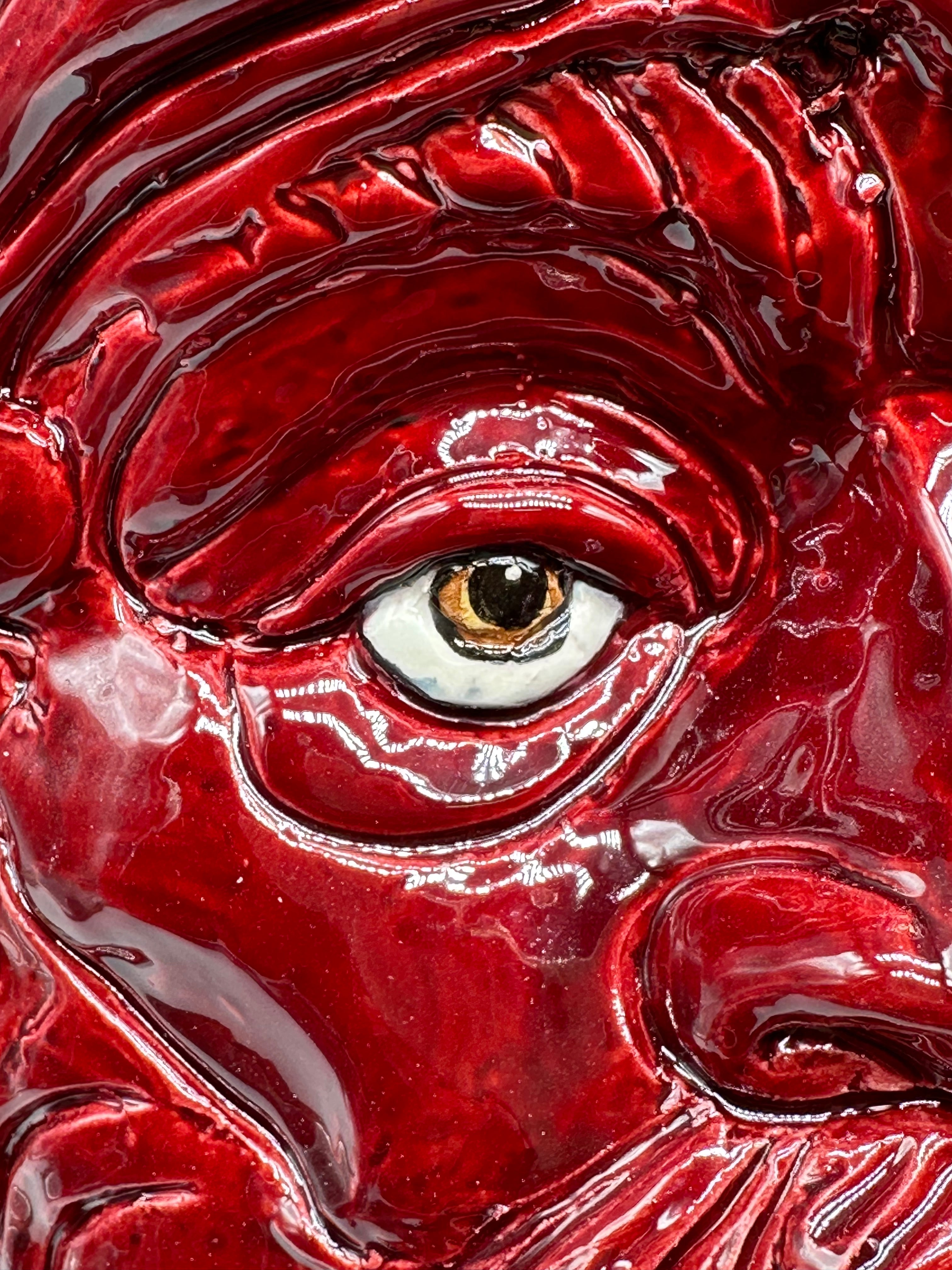 Testa Mitologica Uomo Ceramica Caltagirone cm H.35 L.25 Artigianale Bordeaux dettagli Oro - TESTA DI MORO