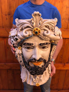 Teste di Moro Classica Gigante Ceramica Caltagirone cm H.47 L.36 Artigianale Decorazione Barocco - DD CERAMICHE SICILIANE