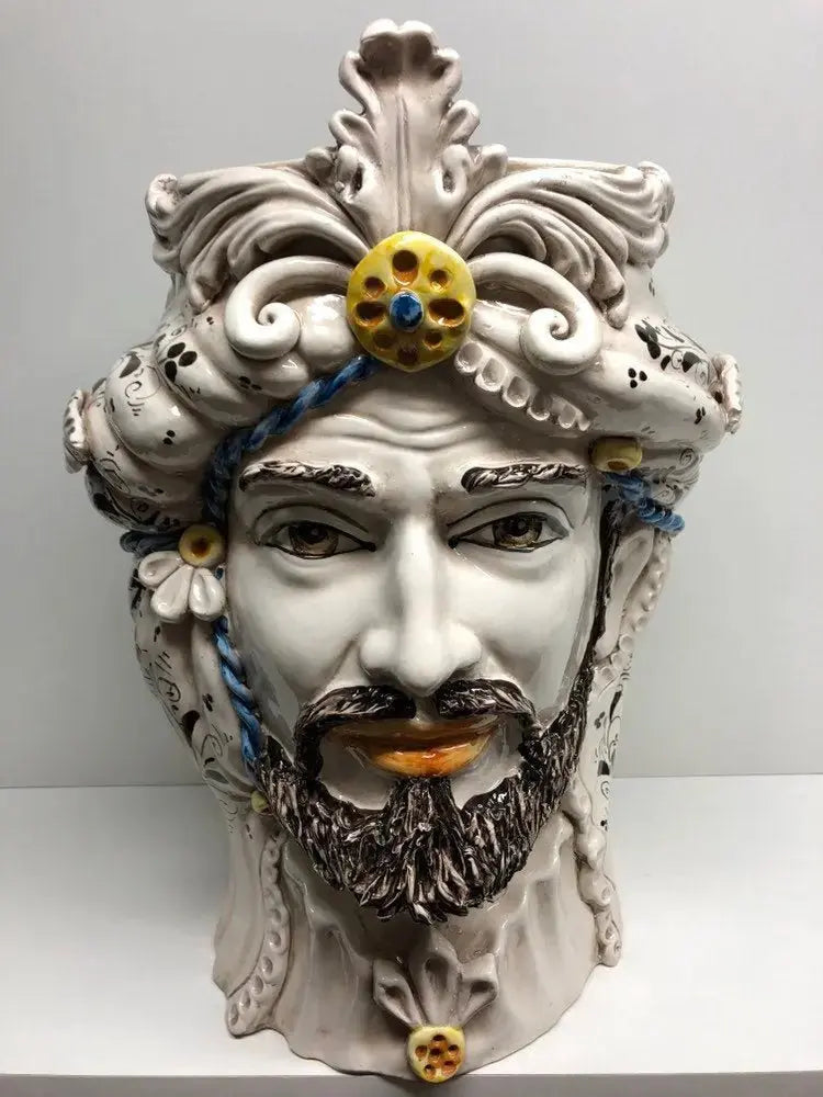 Teste di Moro Classica Gigante Ceramica Caltagirone cm H.47 L.36 Artigianale Decorazione Barocco - DD CERAMICHE SICILIANE