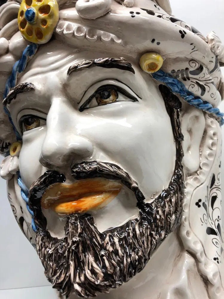 Teste di Moro Classica Gigante Ceramica Caltagirone cm H.47 L.36 Artigianale Decorazione Barocco DD CERAMICHE SICILIANE