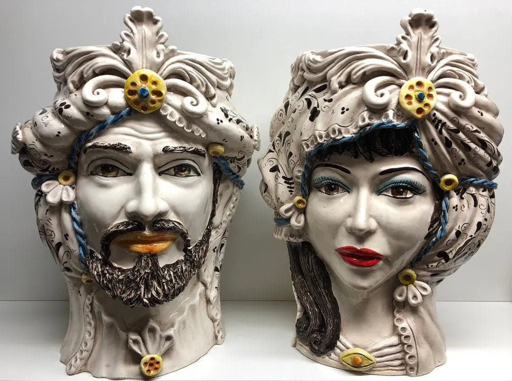 Teste di Moro Classica Gigante Ceramica Caltagirone cm H.47 L.36 Artigianale Decorazione Barocco DD CERAMICHE SICILIANE