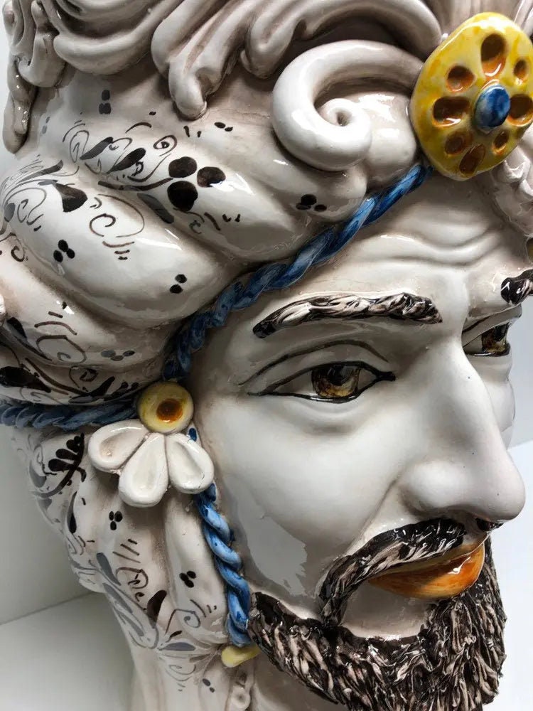 Teste di Moro Classica Gigante Ceramica Caltagirone cm H.47 L.36 Artigianale Decorazione Barocco DD CERAMICHE SICILIANE