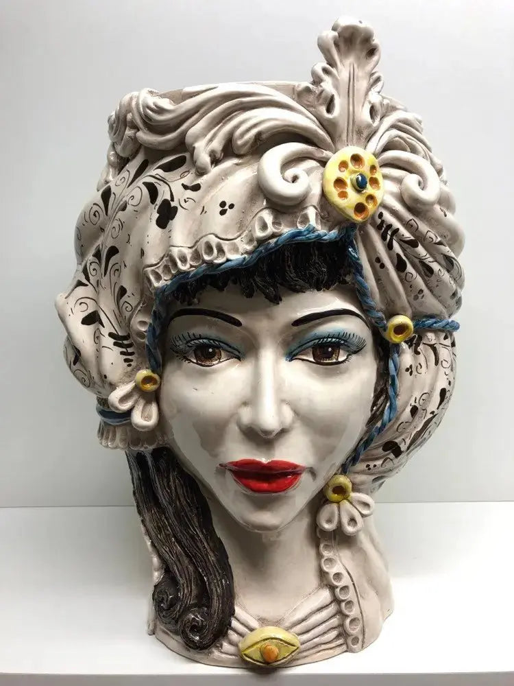 Teste di Moro Classica Gigante Ceramica Caltagirone cm H.47 L.36 Artigianale Decorazione Barocco - DD CERAMICHE SICILIANE