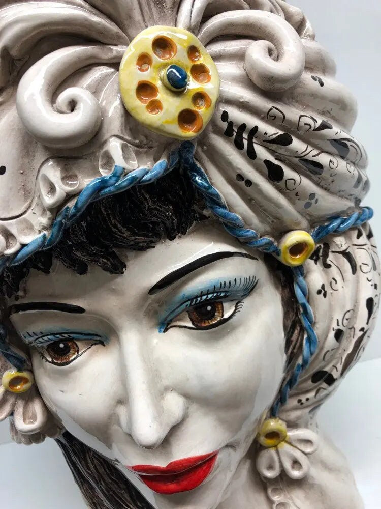 Teste di Moro Classica Gigante Ceramica Caltagirone cm H.47 L.36 Artigianale Decorazione Barocco DD CERAMICHE SICILIANE