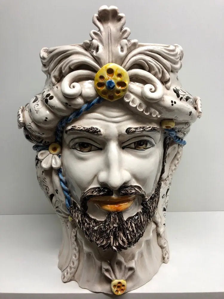Teste di Moro Classica Gigante Ceramica Caltagirone cm H.47 L.36 Artigianale Decorazione Barocco DD CERAMICHE SICILIANE