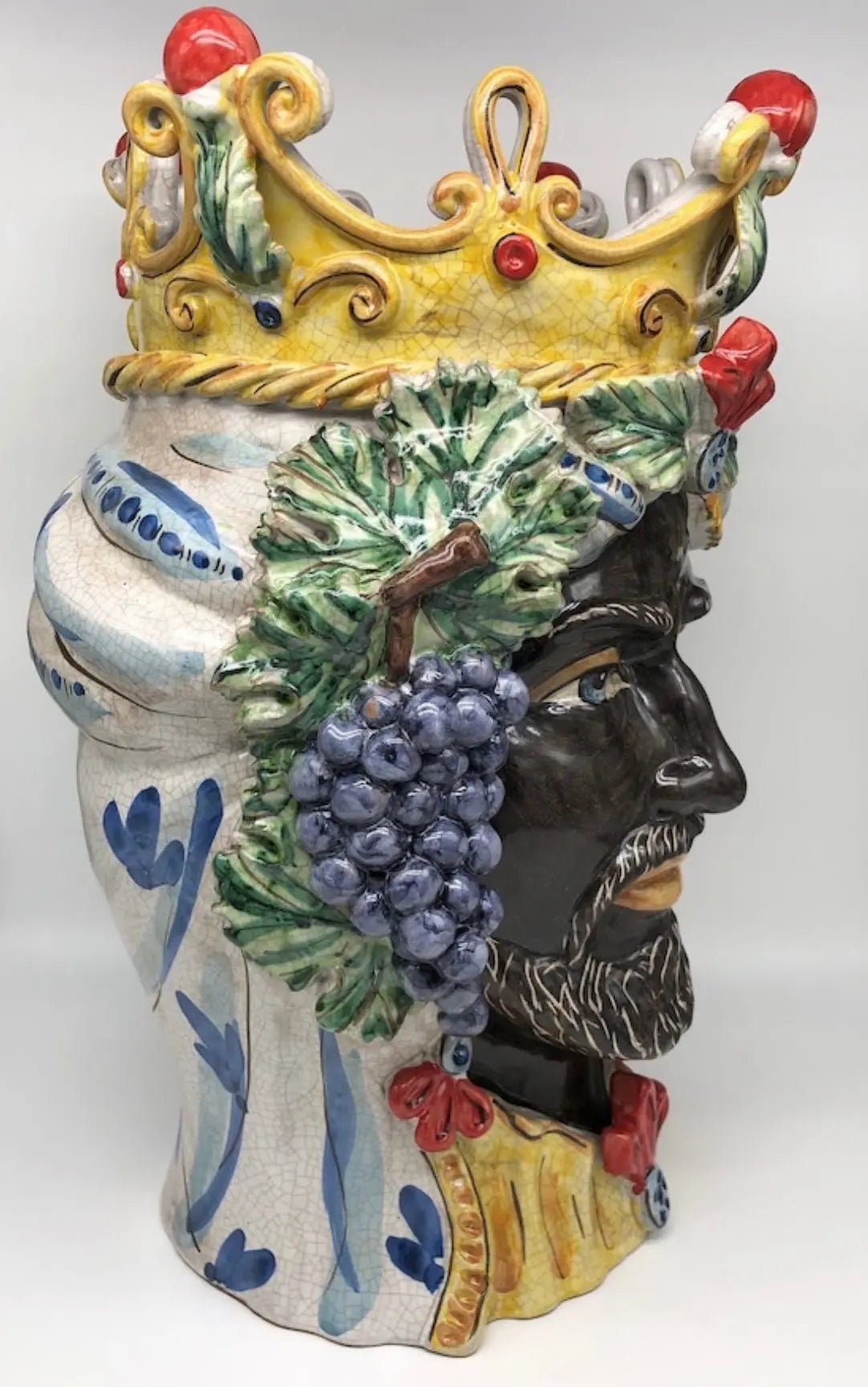 Teste di Moro Gigante Ceramica Caltagirone cm H.50 L.37 Artigianale Craquelé DD CERAMICHE SICILIANE