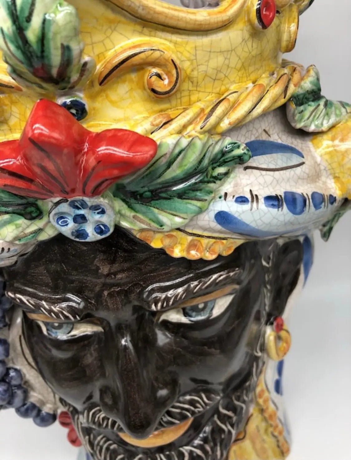 Teste di Moro Gigante Ceramica Caltagirone cm H.50 L.37 Artigianale Craquelé DD CERAMICHE SICILIANE