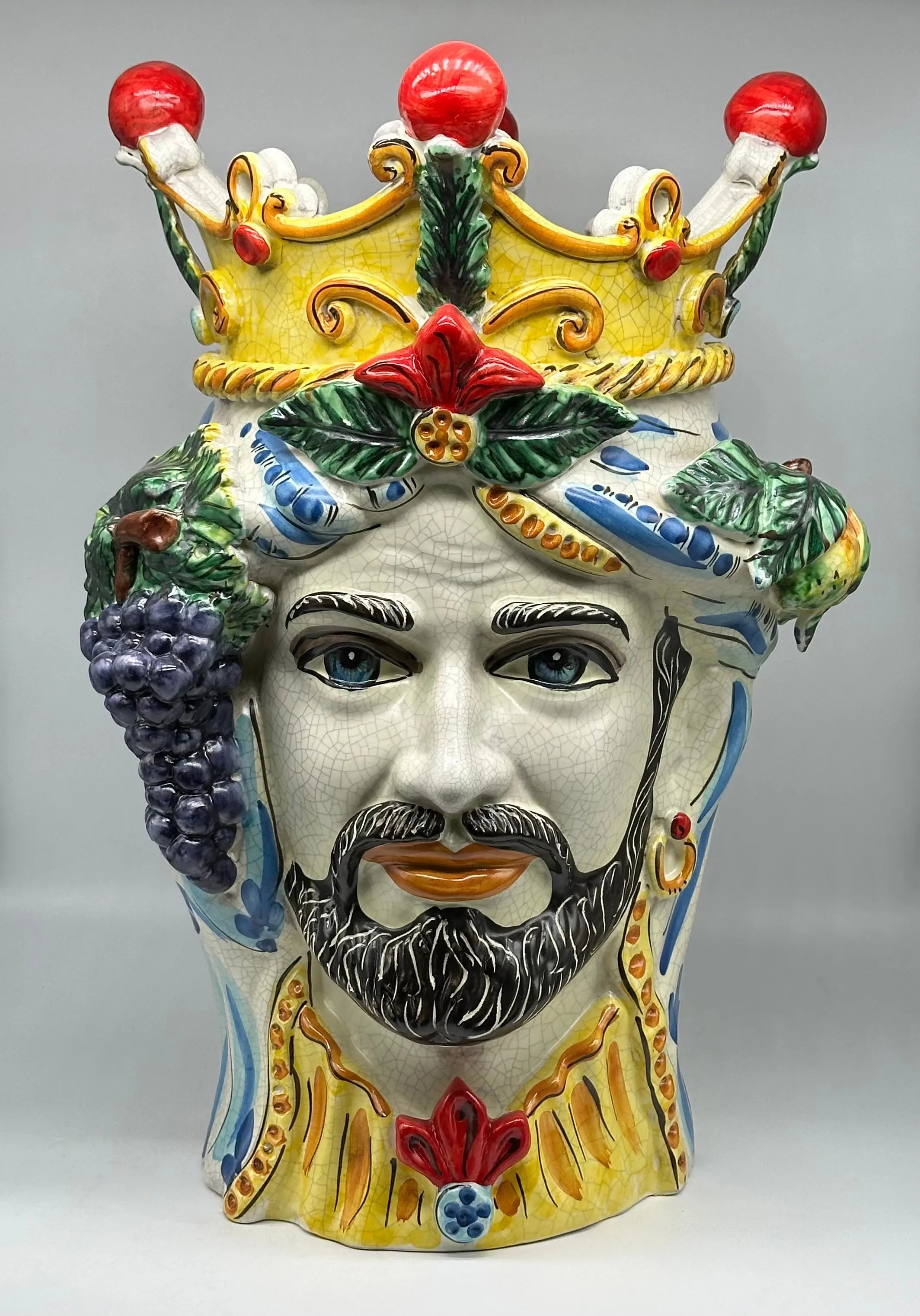Testa di Moro Gigante Ceramica Caltagirone cm H.50 L.37 Artigianale Craquelé DD CERAMICHE SICILIANE