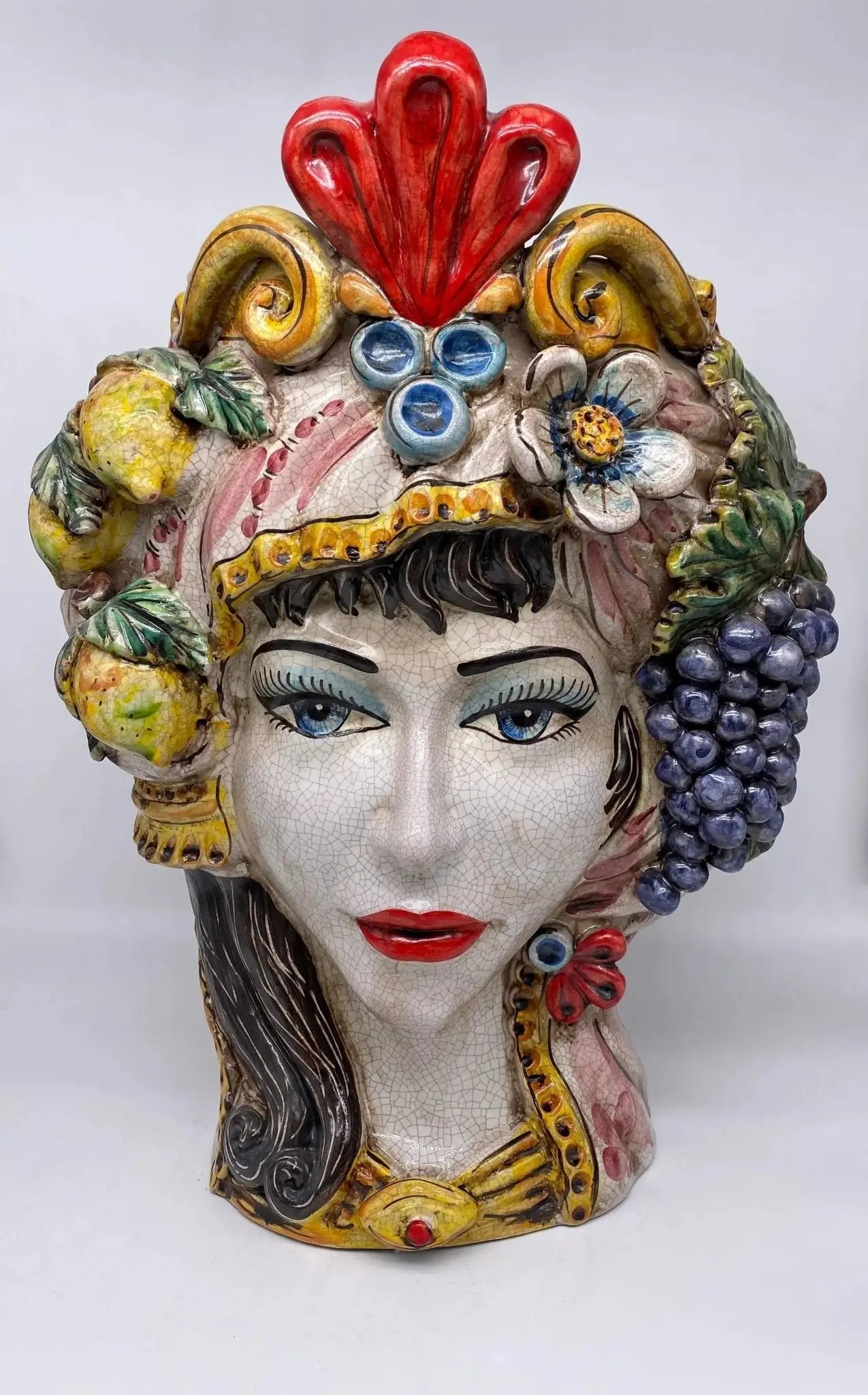 Teste di Moro Gigante Ceramica Caltagirone cm H.50 L.37 Artigianale Craquelé - DD CERAMICHE SICILIANE