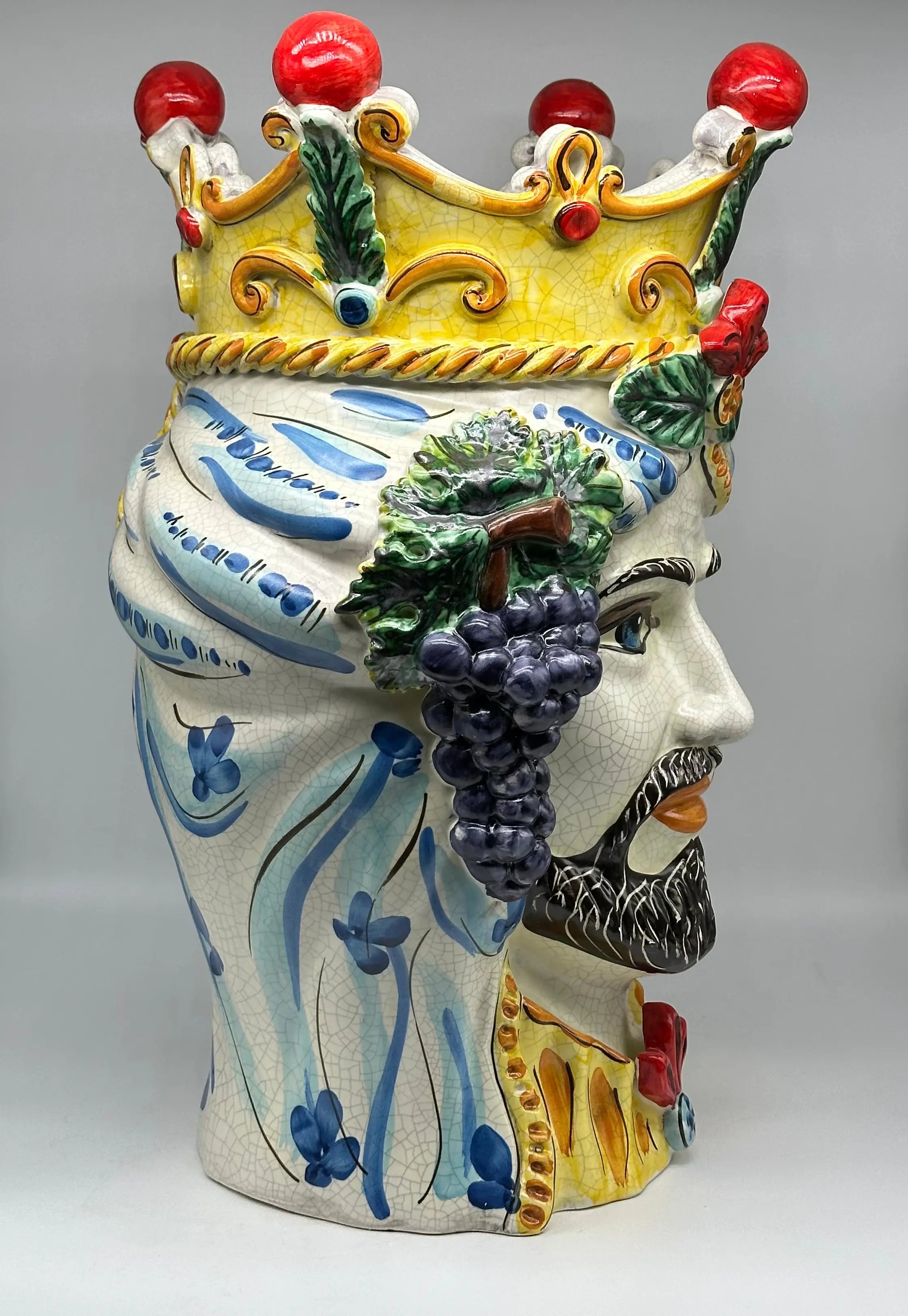 Testa di Moro Gigante Ceramica Caltagirone cm H.50 L.37 Artigianale Craquelé DD CERAMICHE SICILIANE