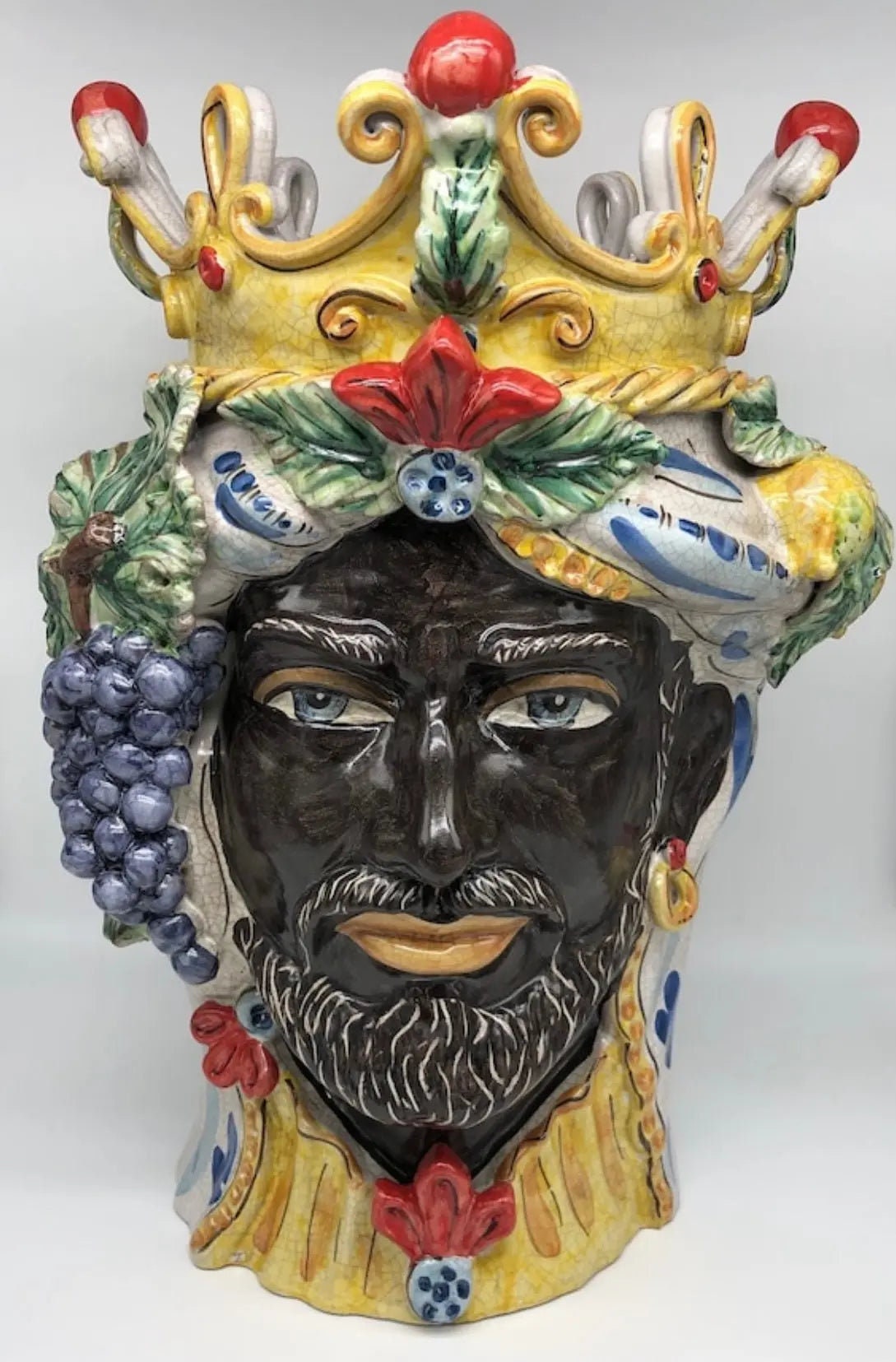 Teste di Moro Gigante Ceramica Caltagirone cm H.50 L.37 Artigianale Craquelé DD CERAMICHE SICILIANE