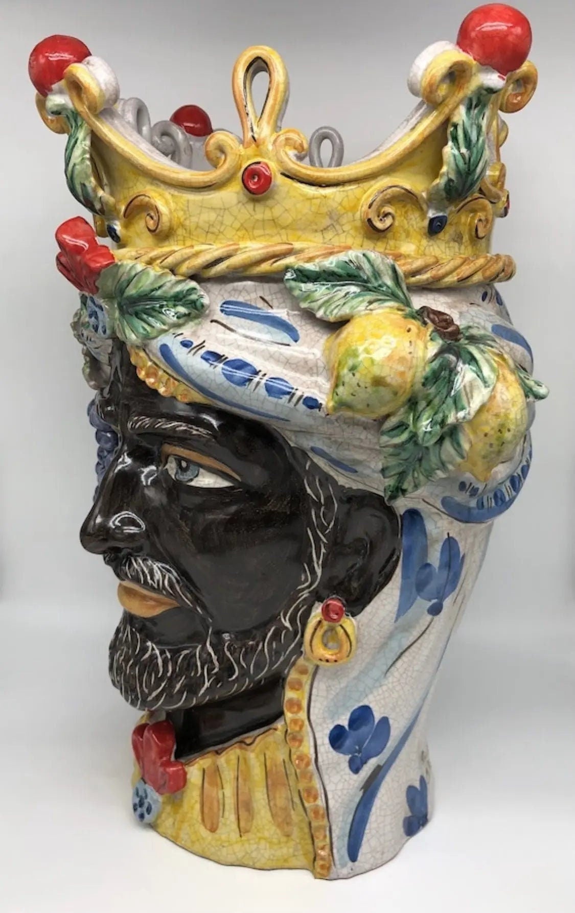 Teste di Moro Gigante Ceramica Caltagirone cm H.50 L.37 Artigianale Craquelé DD CERAMICHE SICILIANE