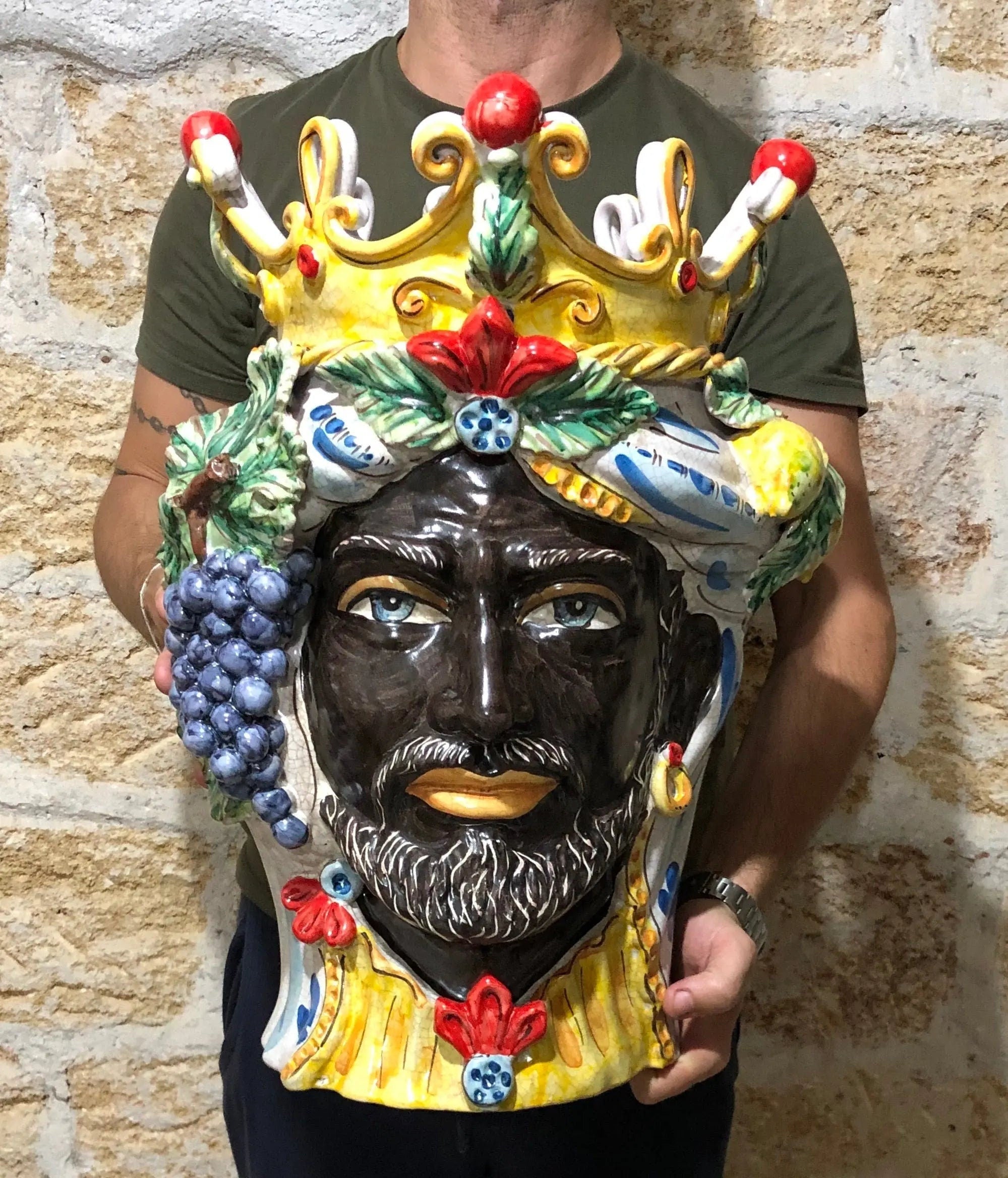 Teste di Moro Gigante Ceramica Caltagirone cm H.50 L.37 Artigianale Craquelé DD CERAMICHE SICILIANE
