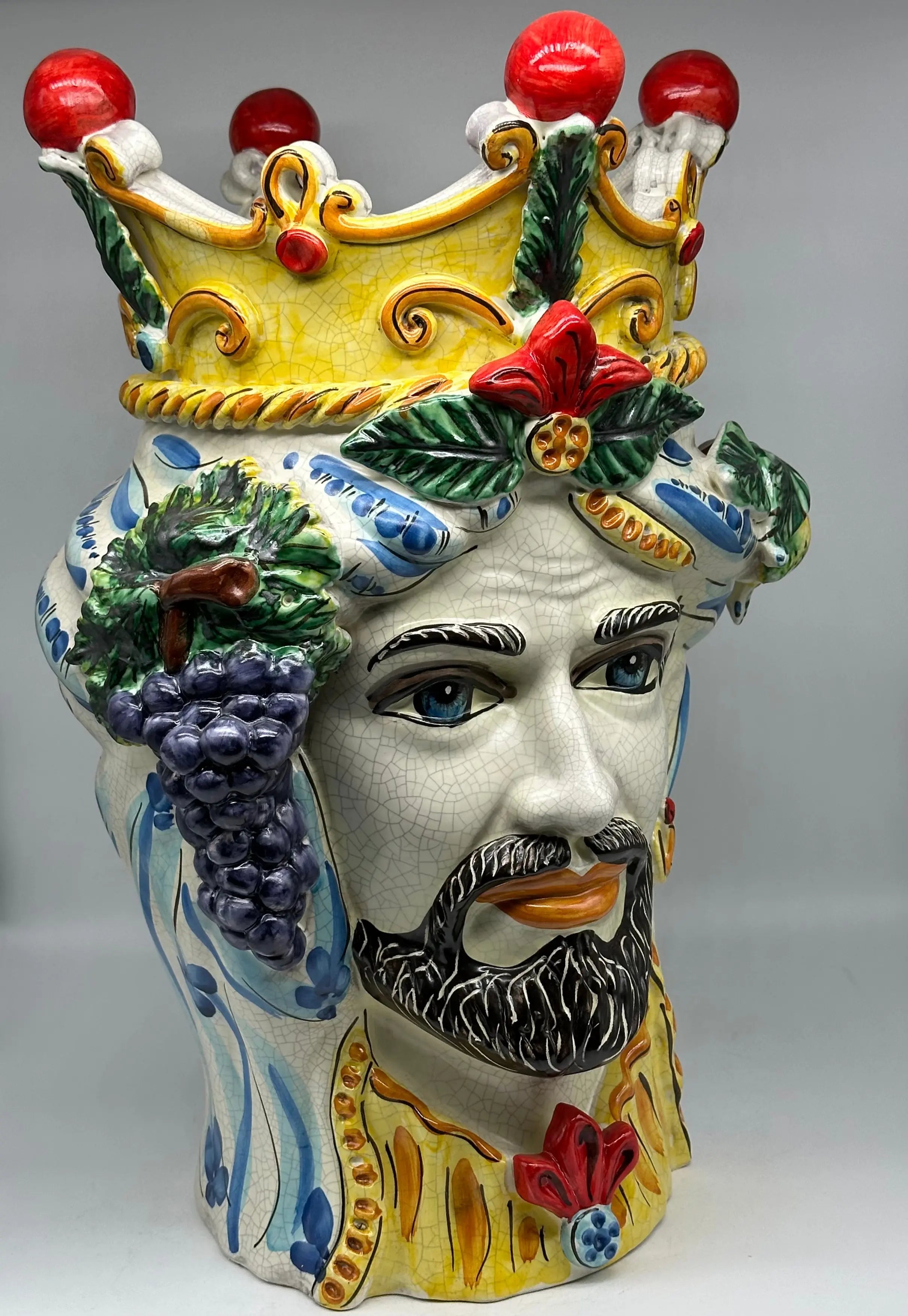 Testa di Moro Gigante Ceramica Caltagirone cm H.50 L.37 Artigianale Craquelé DD CERAMICHE SICILIANE