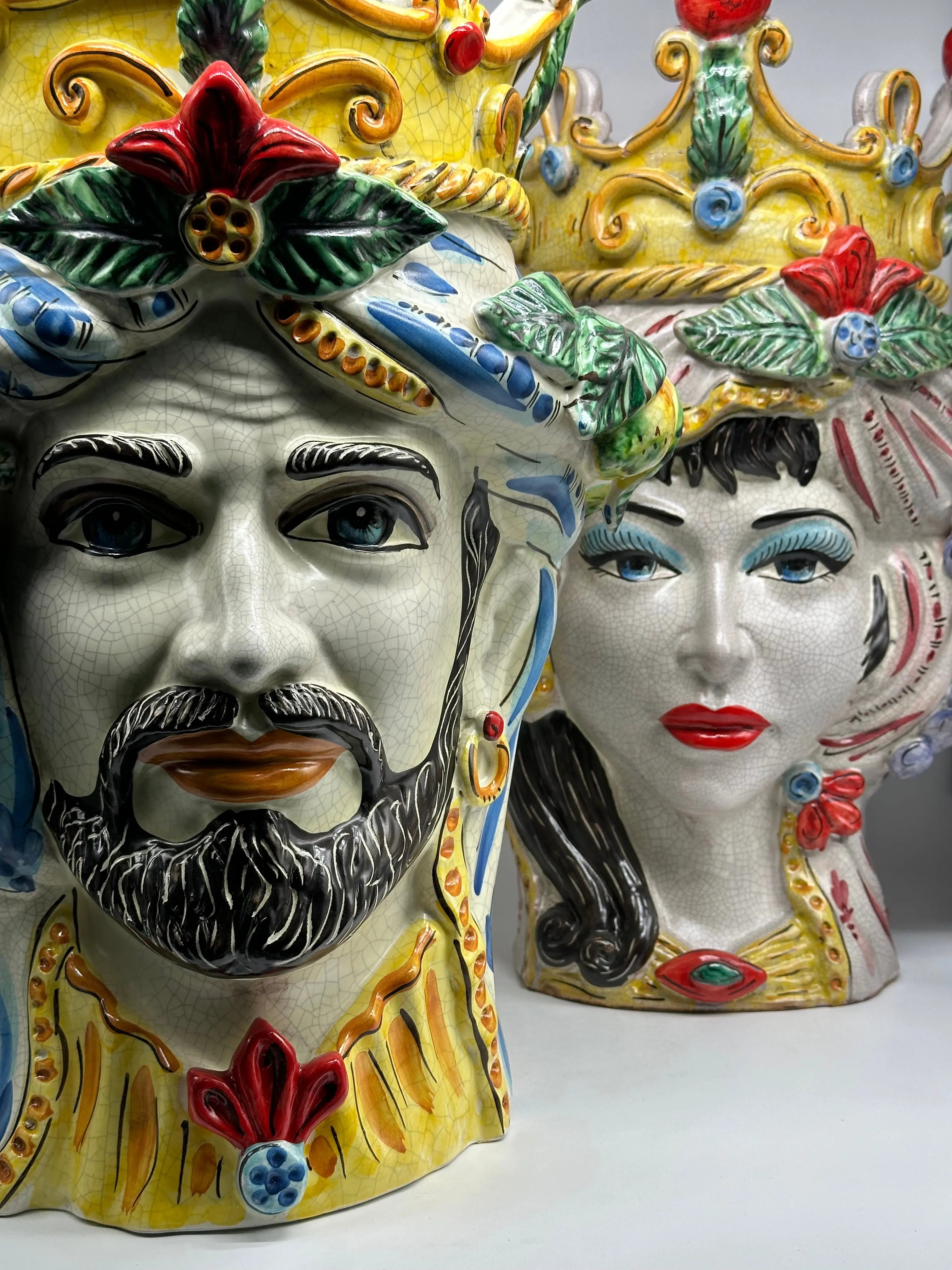 Testa di Moro Gigante Ceramica Caltagirone cm H.50 L.37 Artigianale Craquelé DD CERAMICHE SICILIANE