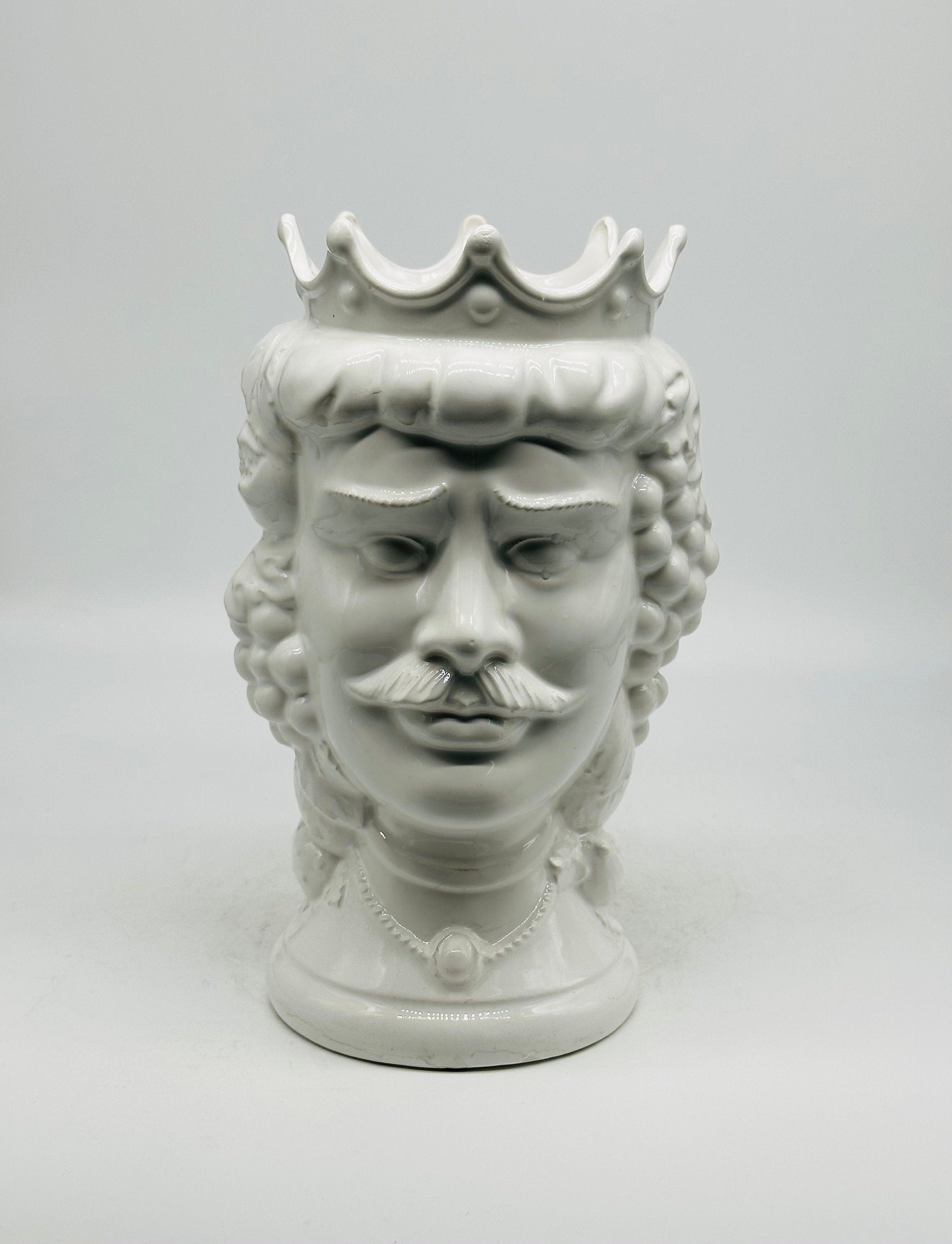 Testa di Moro Kalat Frutta BIFACCIALE Ceramica Caltagirone cm H.26 L.16 Artigianale Bianco