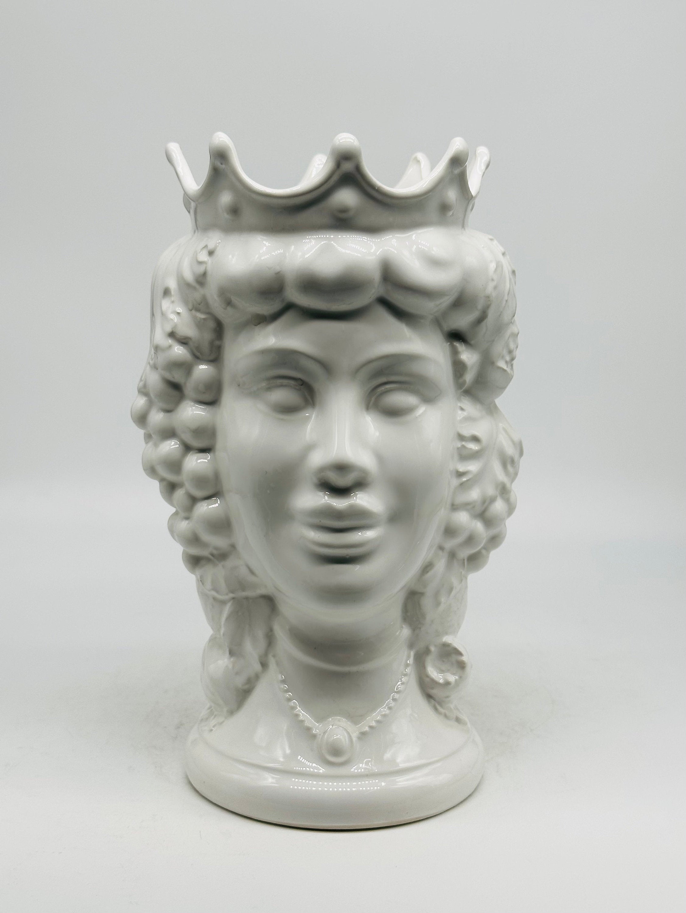 Testa di Moro Kalat Frutta BIFACCIALE Ceramica Caltagirone cm H.26 L.16 Artigianale Bianco