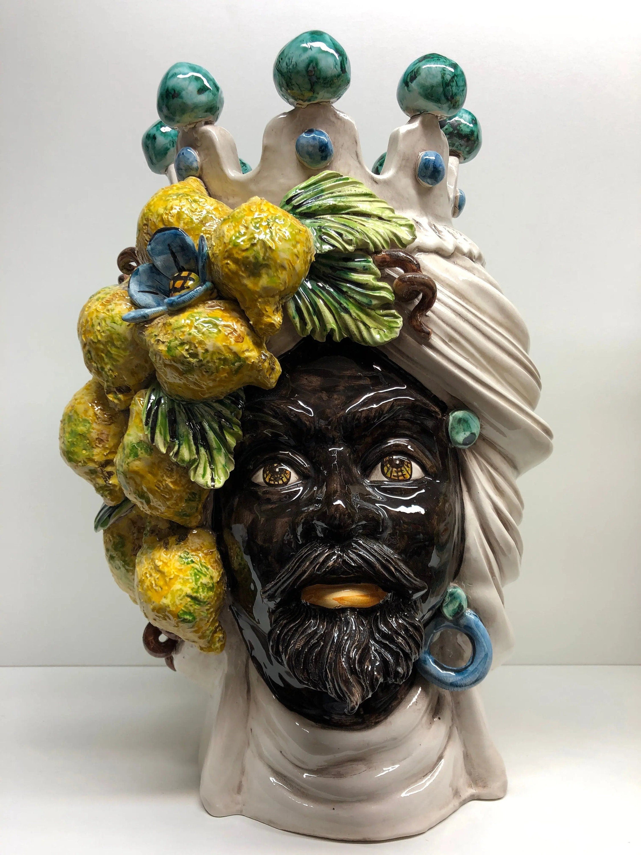 Teste di Moro Limoni Gigante Ceramica Caltagirone cm H.40 L.28 Artigianale DD CERAMICHE SICILIANE