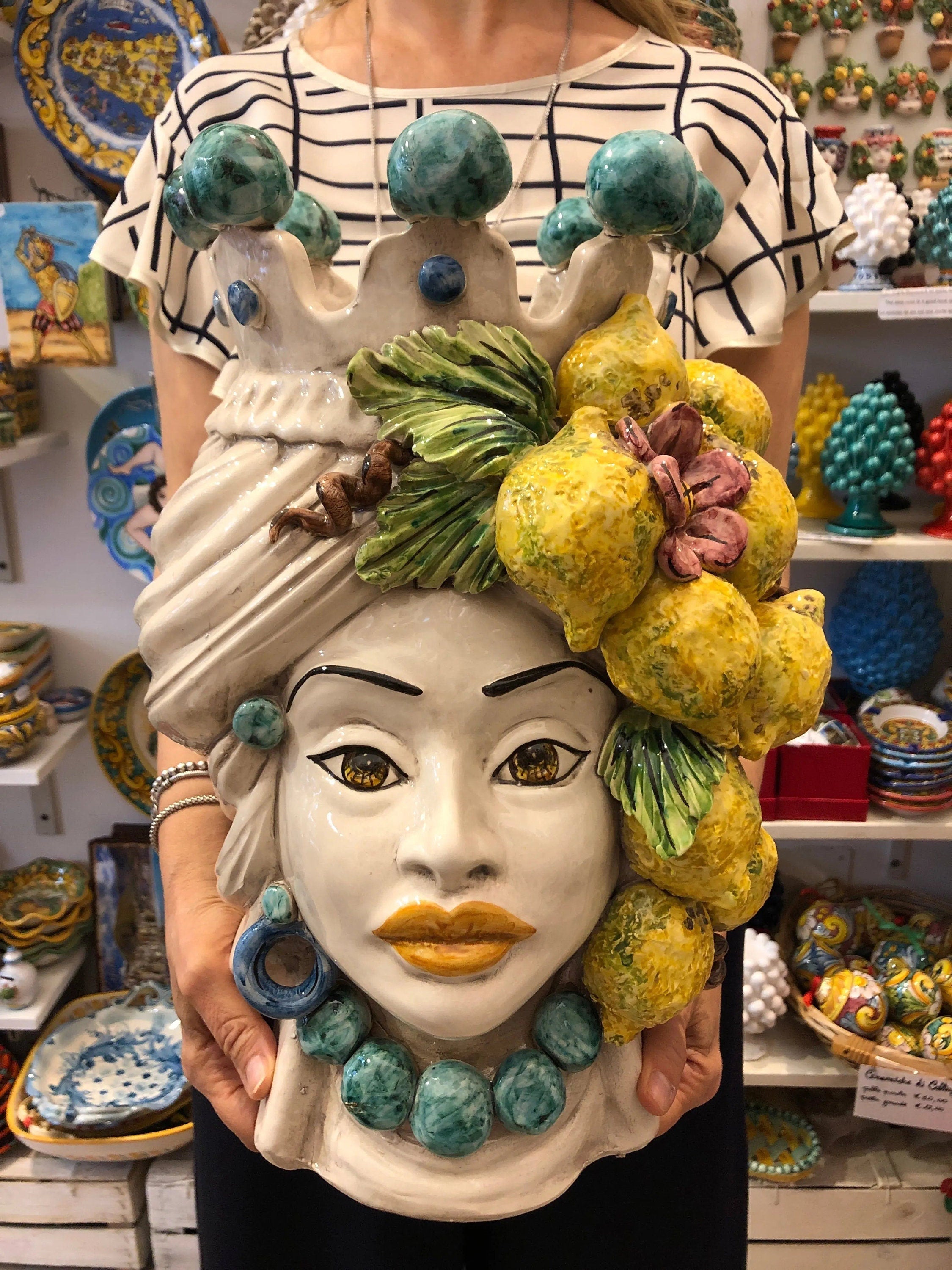 Teste di Moro Limoni Gigante Ceramica Caltagirone cm H.40 L.28 Artigianale DD CERAMICHE SICILIANE