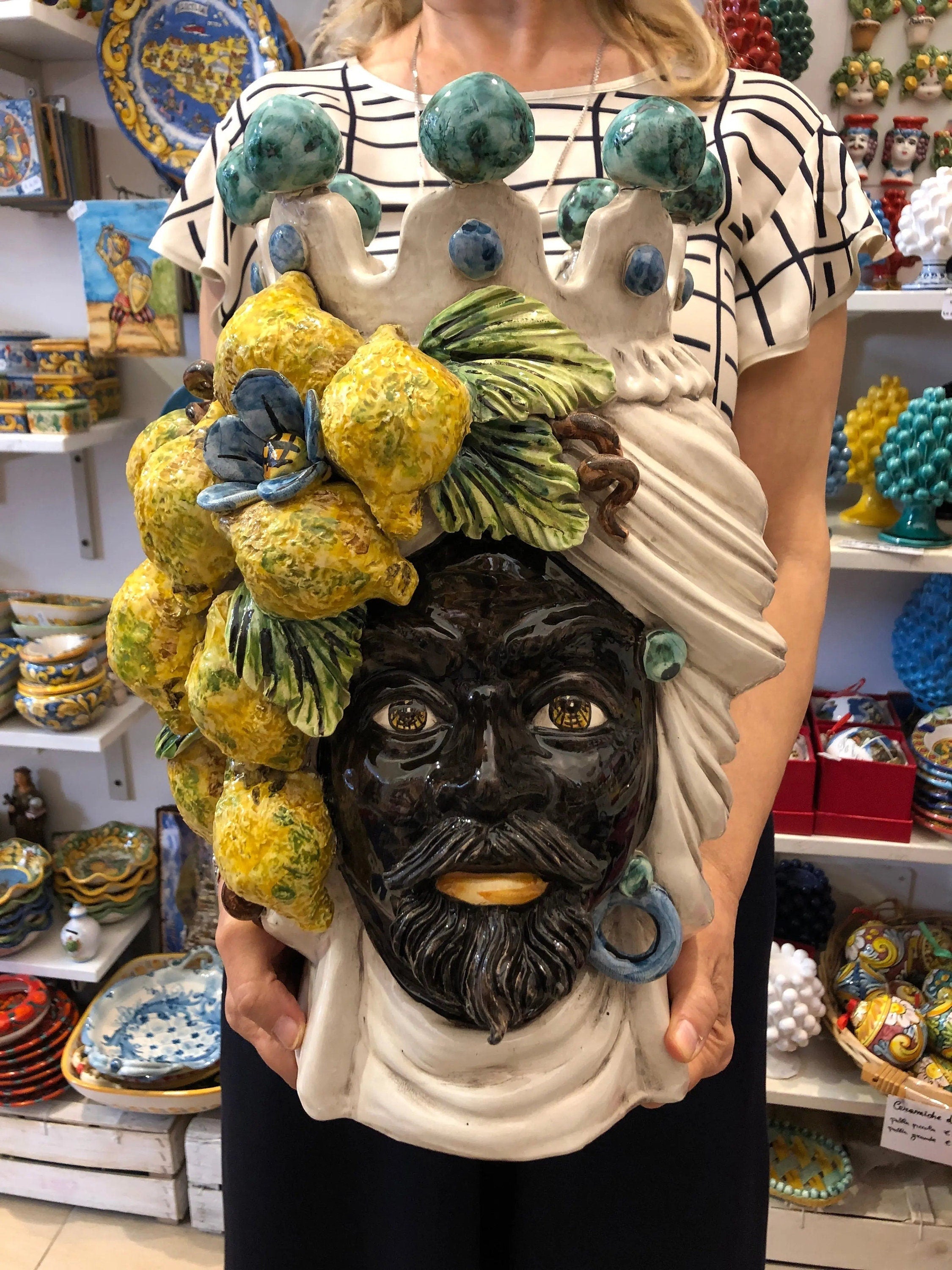 Teste di Moro Limoni Gigante Ceramica Caltagirone cm H.40 L.28 Artigianale DD CERAMICHE SICILIANE