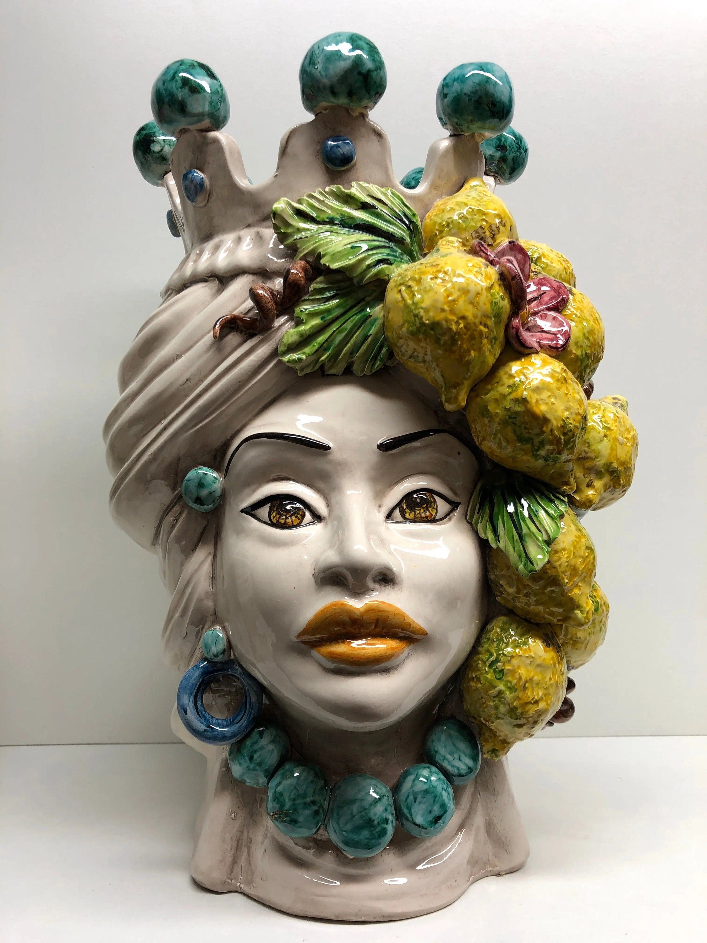 Teste di Moro Limoni Gigante Ceramica Caltagirone cm H.40 L.28 Artigianale DD CERAMICHE SICILIANE