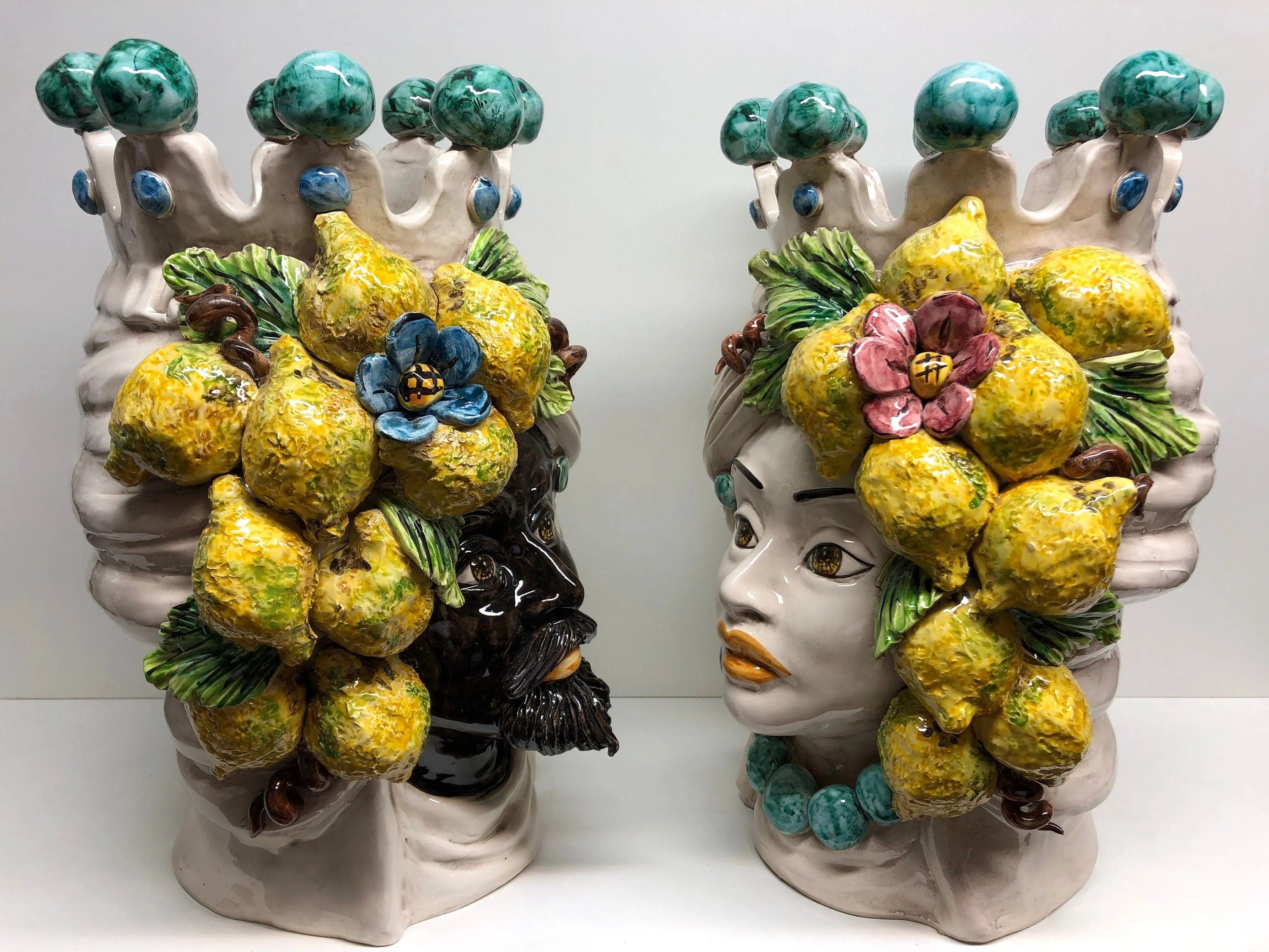 Teste di Moro Limoni Gigante Ceramica Caltagirone cm H.40 L.28 Artigianale DD CERAMICHE SICILIANE