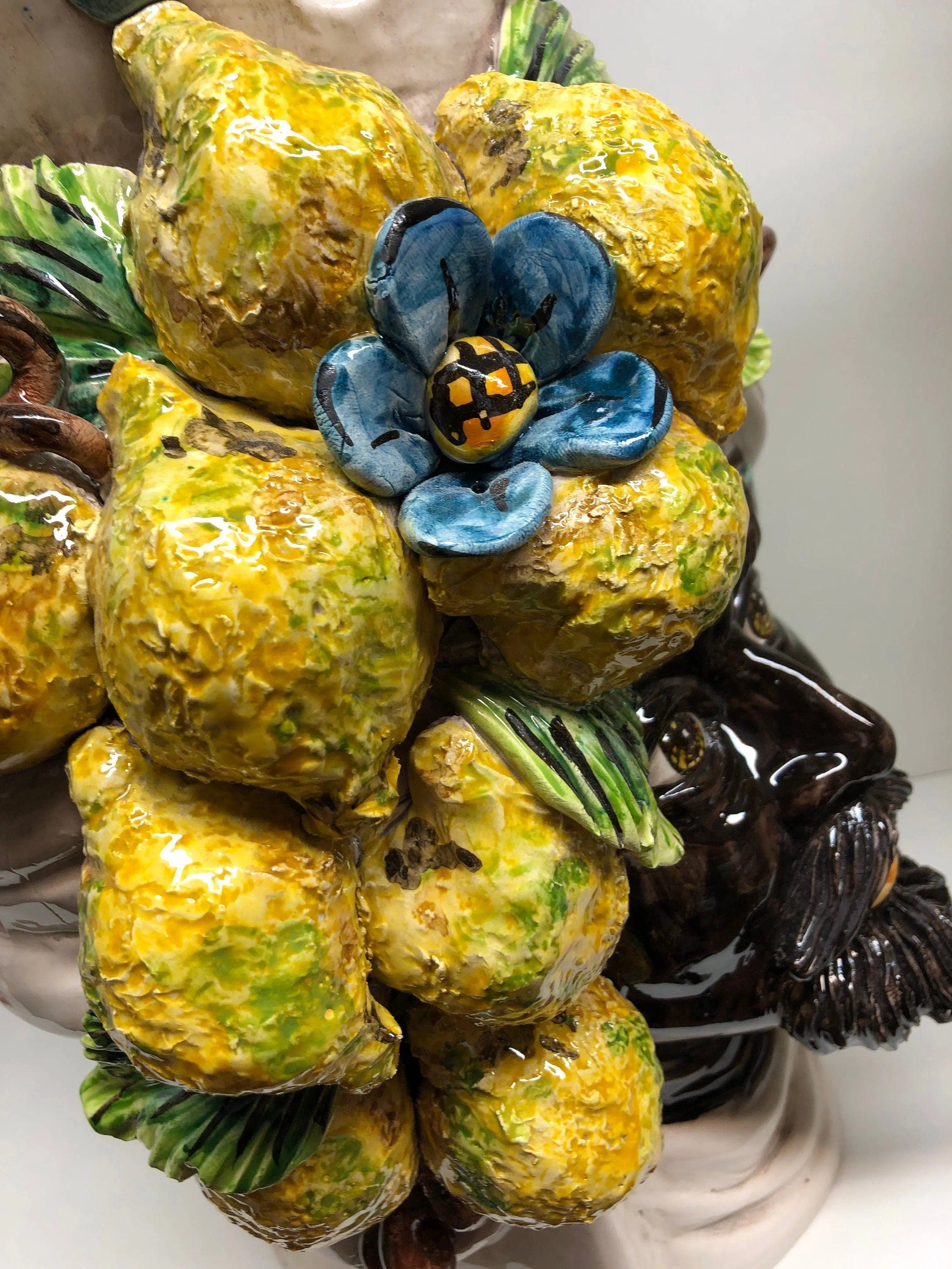 Teste di Moro Limoni Gigante Ceramica Caltagirone cm H.40 L.28 Artigianale DD CERAMICHE SICILIANE