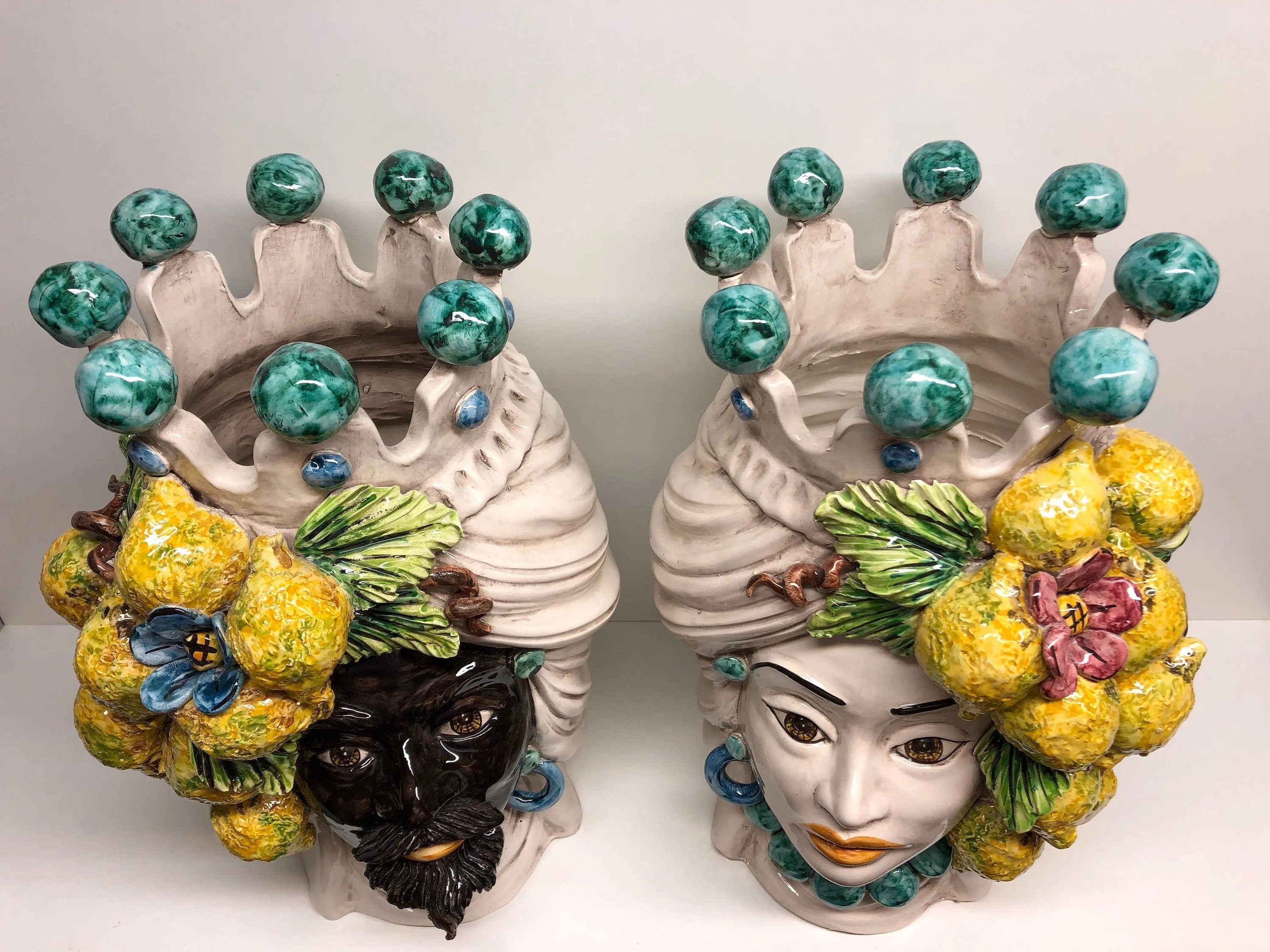 Teste di Moro Limoni Gigante Ceramica Caltagirone cm H.40 L.28 Artigianale DD CERAMICHE SICILIANE