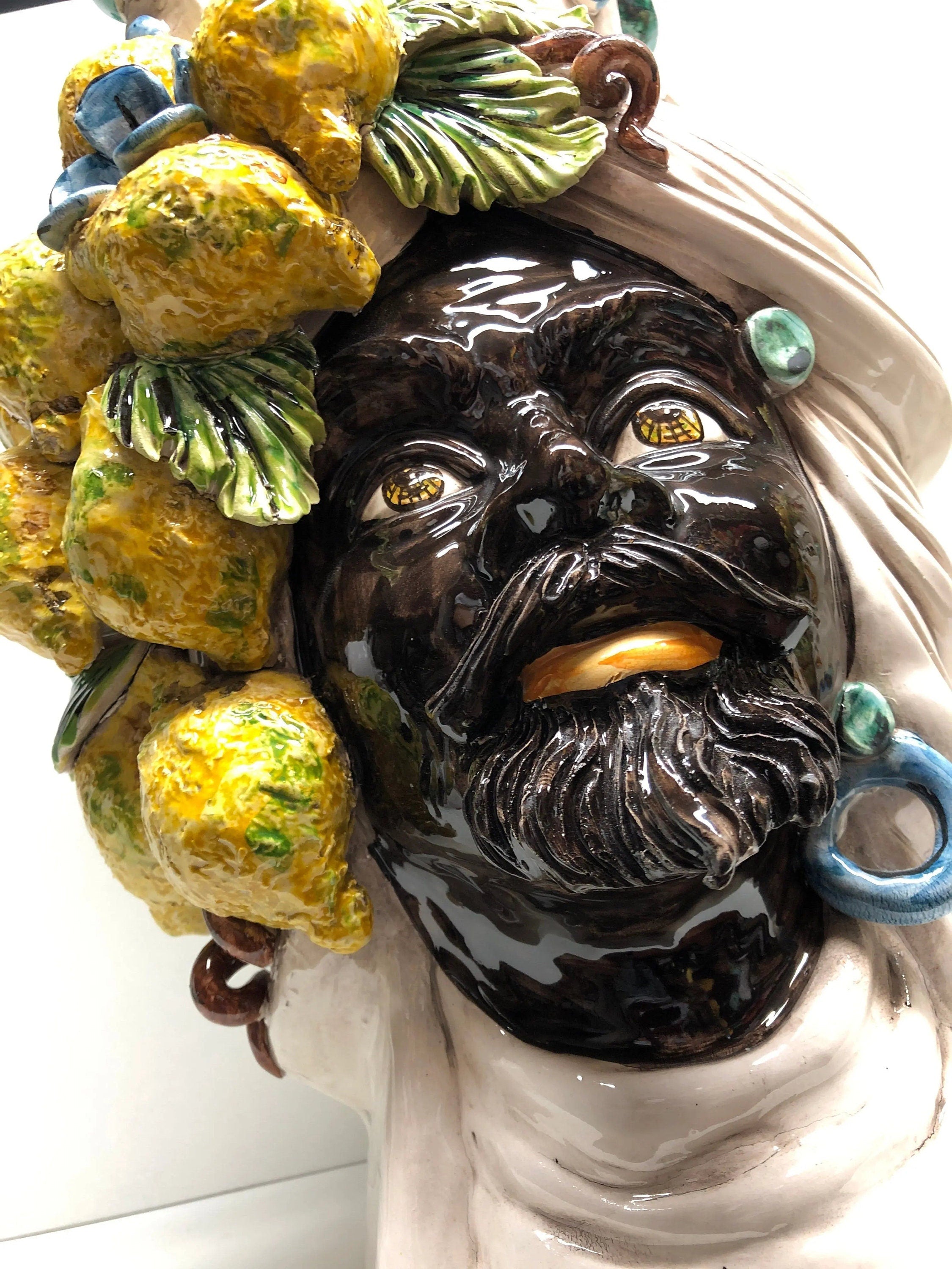Teste di Moro Limoni Gigante Ceramica Caltagirone cm H.40 L.28 Artigianale DD CERAMICHE SICILIANE