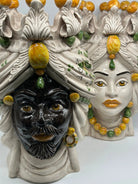 Teste di Moro Seicento Ceramica Caltagirone cm H.40 L.24 Artigianale Giallo Verde DD CERAMICHE SICILIANE