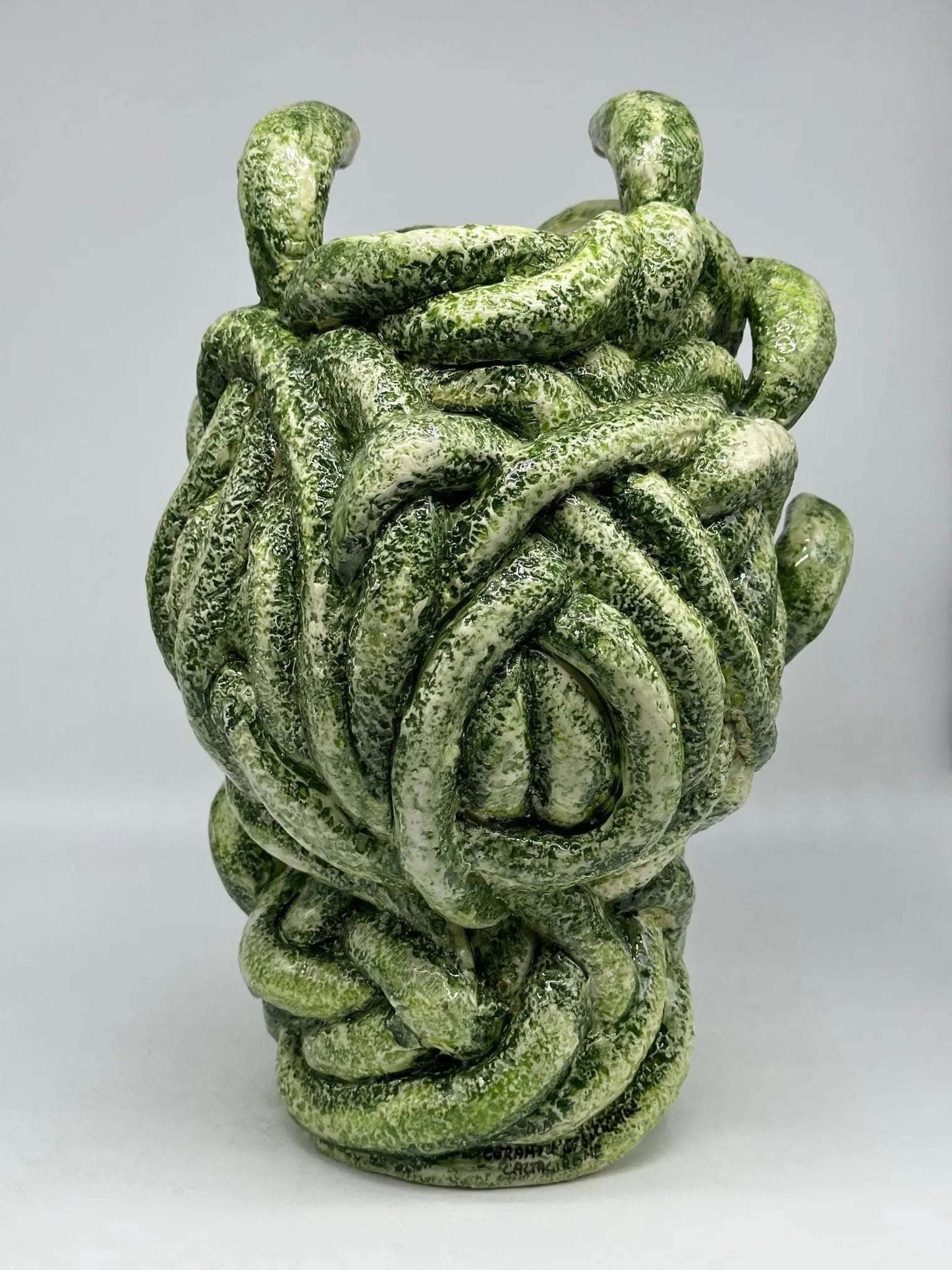 Testa Mitologica Medusa Ceramica Caltagirone cm H.38 L.25 Artigianale Verde - TESTA DI MORO