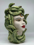 Testa Mitologica Medusa Ceramica Caltagirone cm H.38 L.25 Artigianale Verde - TESTA DI MORO